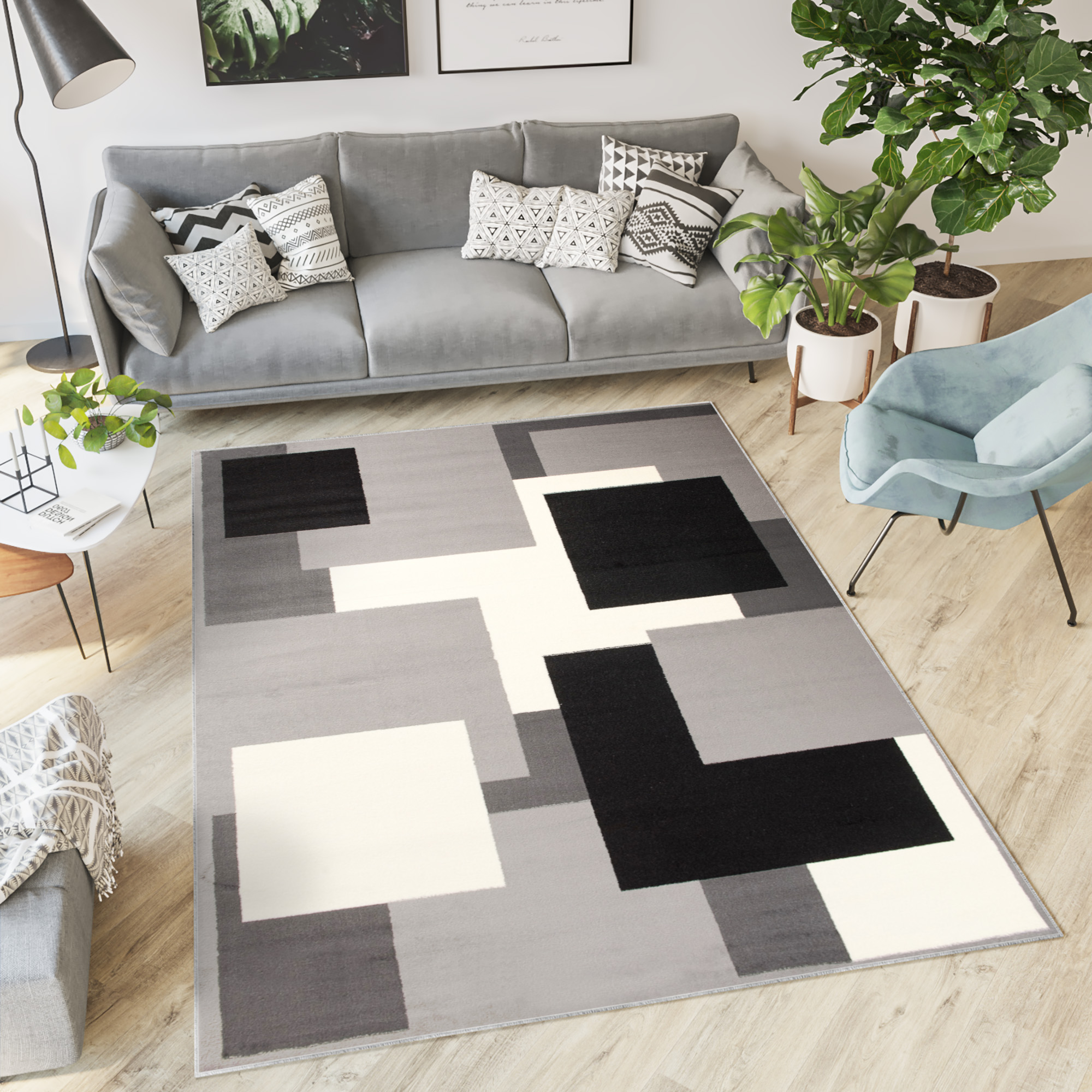 Covor Dream Gri Geometric Pătrate