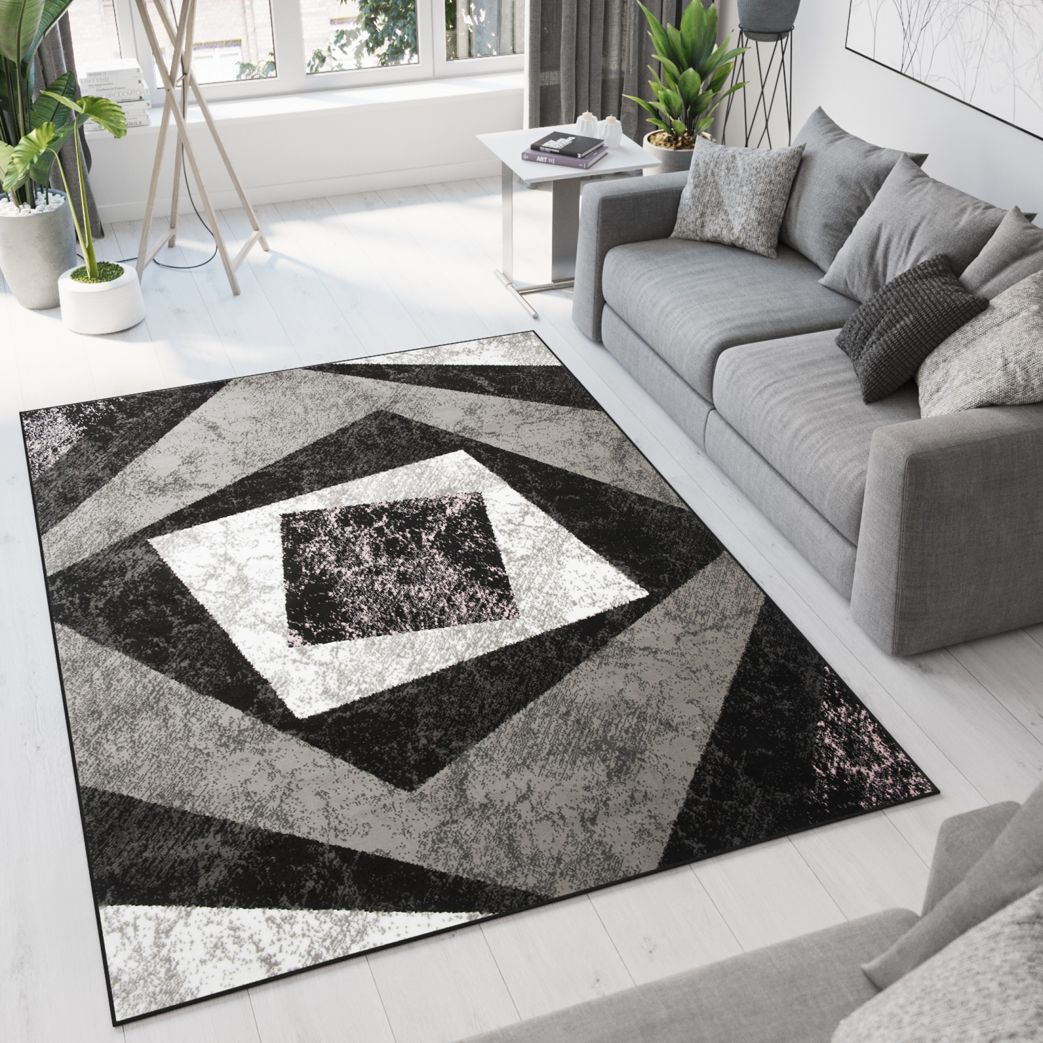 Covor Dream Geometric Gri Roz Pătrate