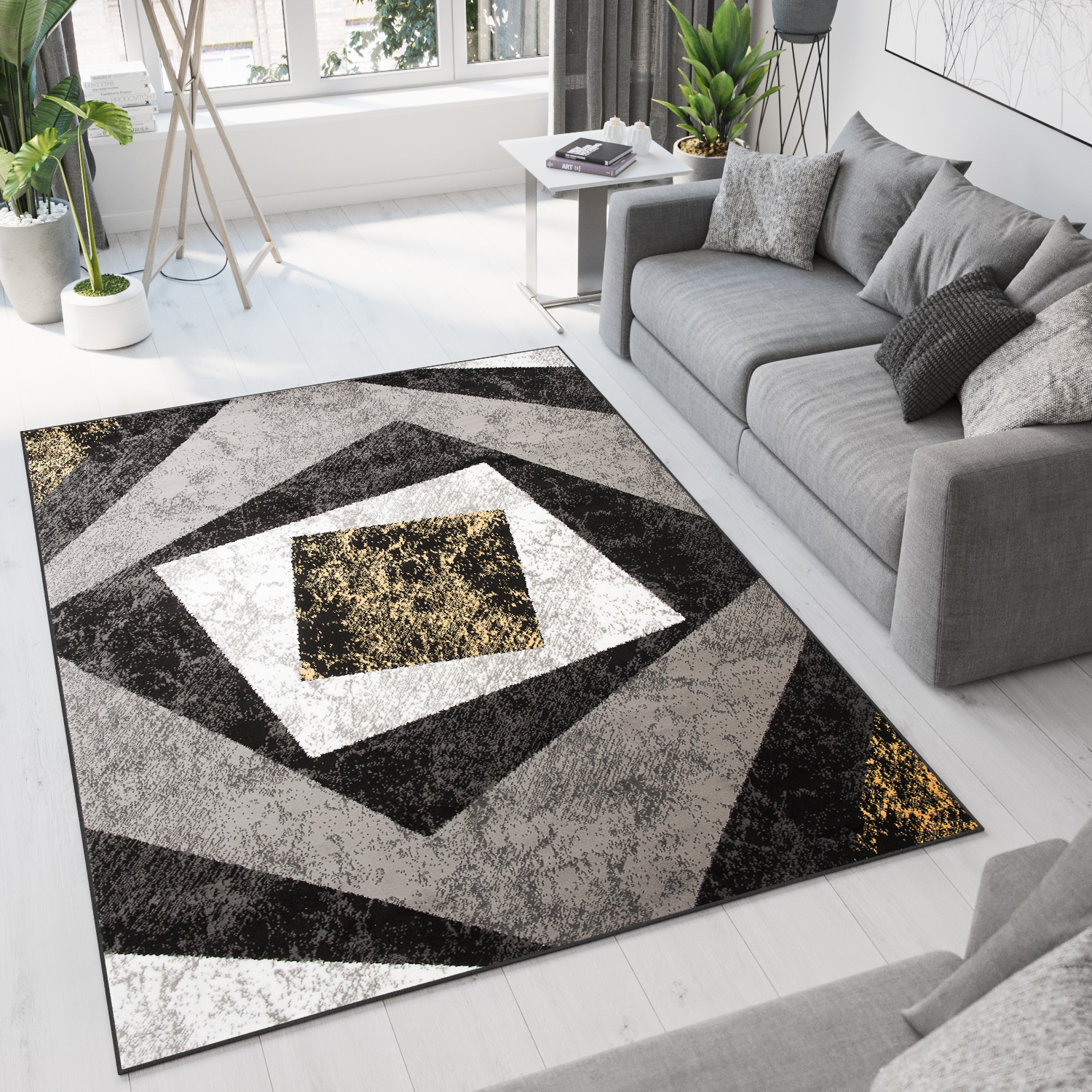 Covor Dream Geometric Gri Galben Pătrate