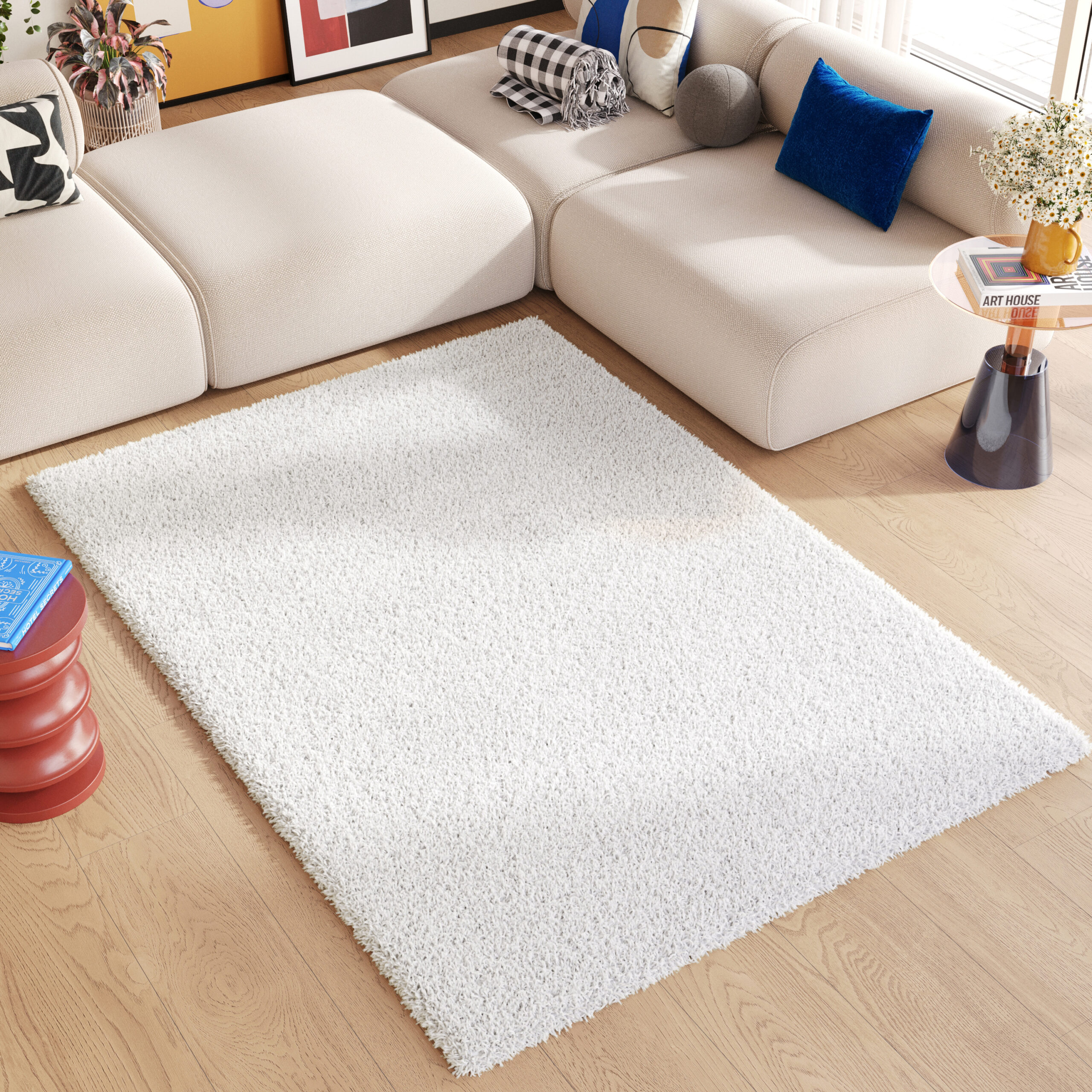 Covor Essence Shaggy Monocrom Crem