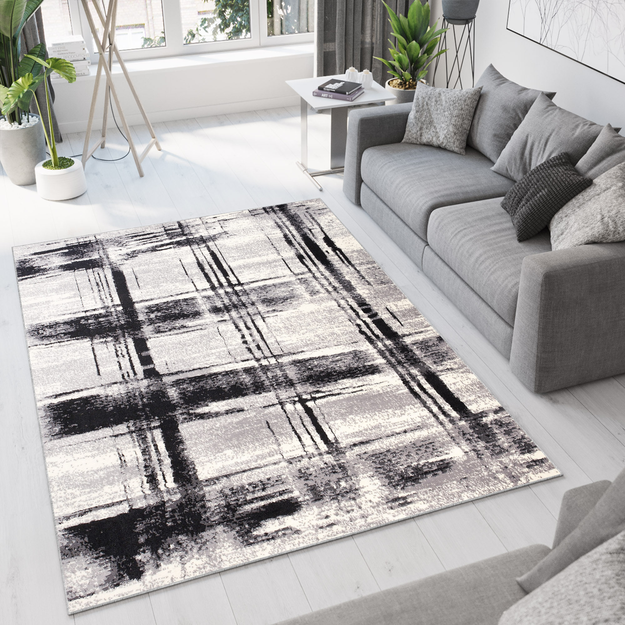 Covor Dream Gri Negru Geometric Carouri