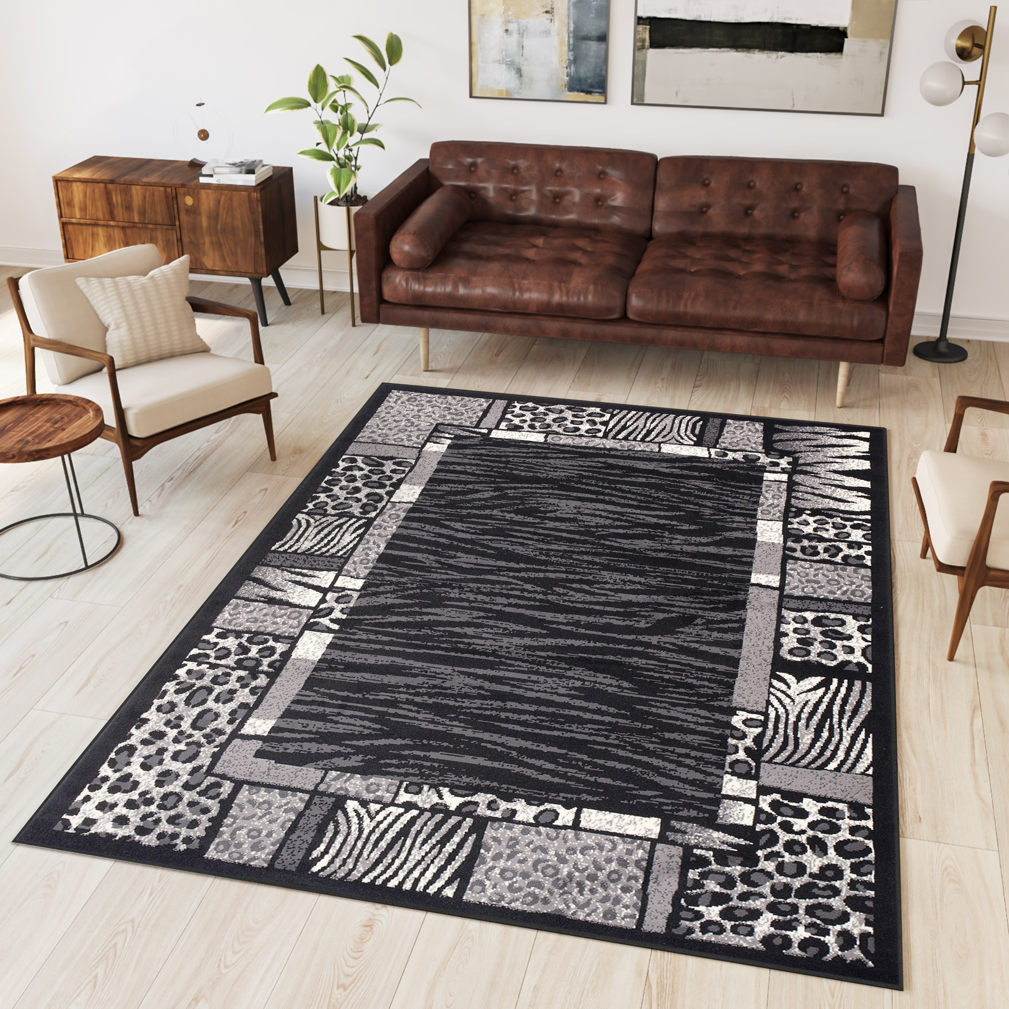 Covor Dream Modern Negru Gri Print Animalier