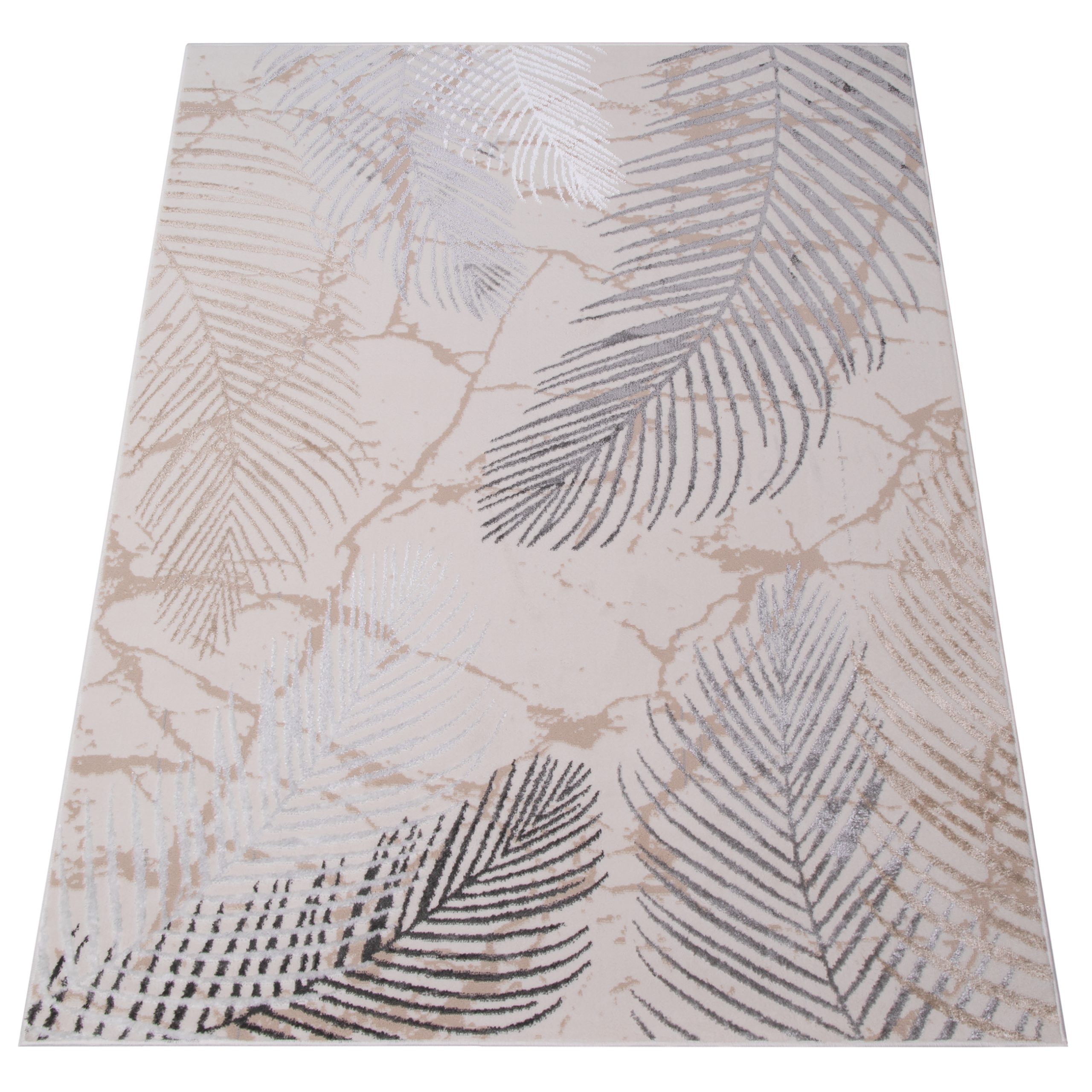 Covor Crystal Crem Gri Maro Frunze Efect 3D