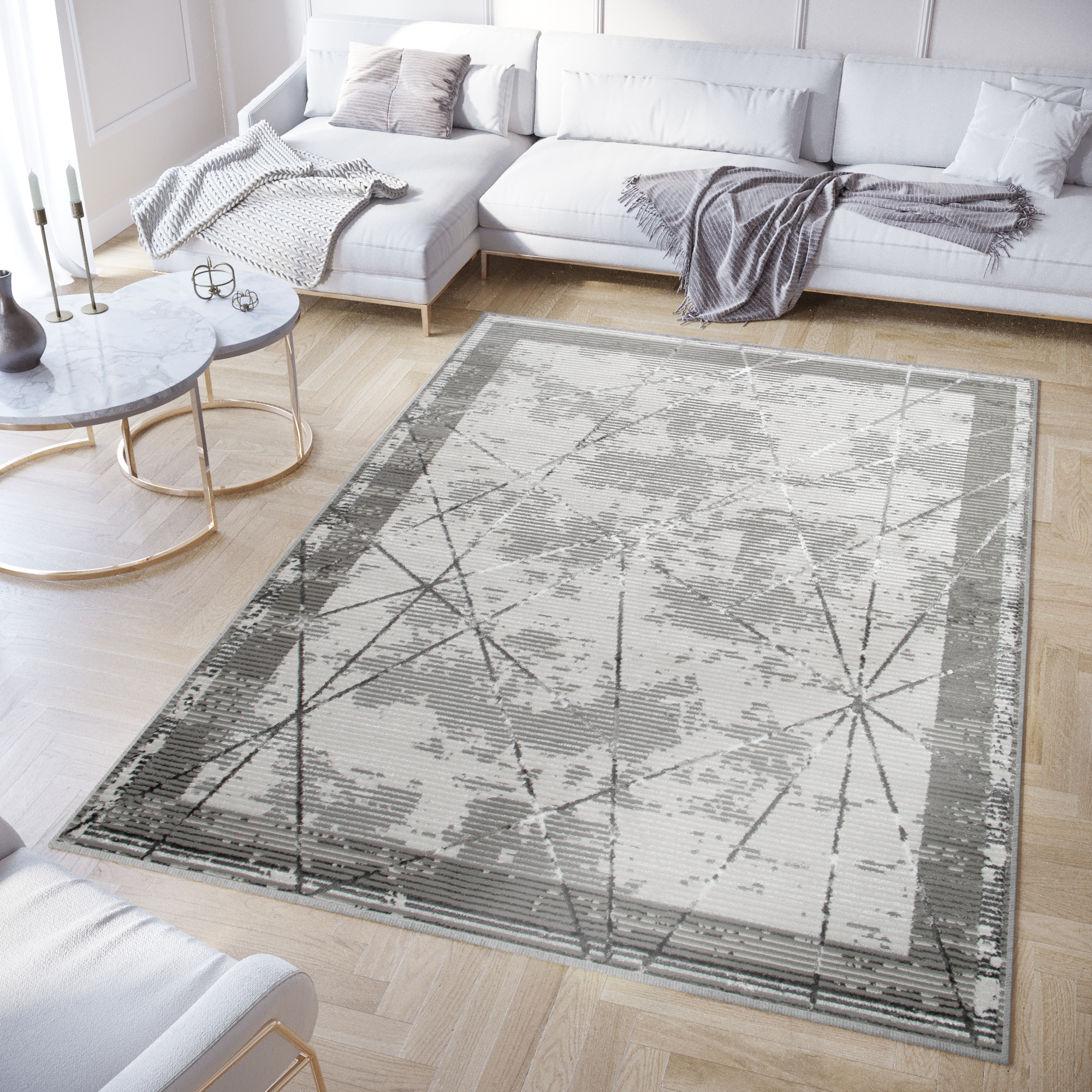 Covor Crystal Gri Ramă Geometric Efect 3D