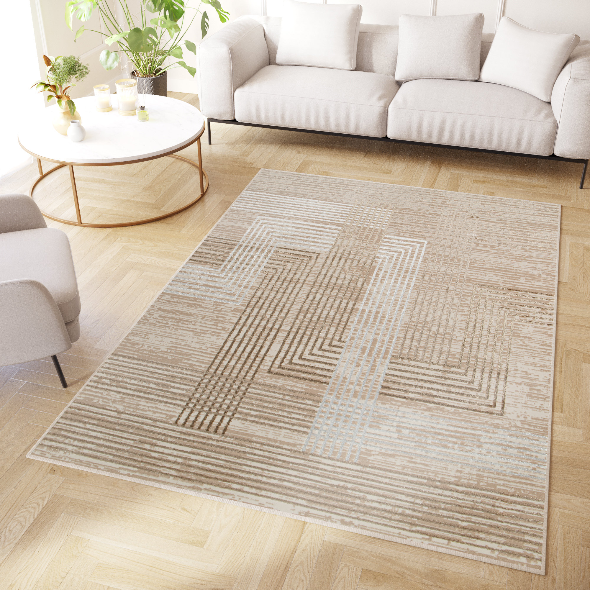 Covor Crystal Maro Bej Crem Dungi Efect 3D