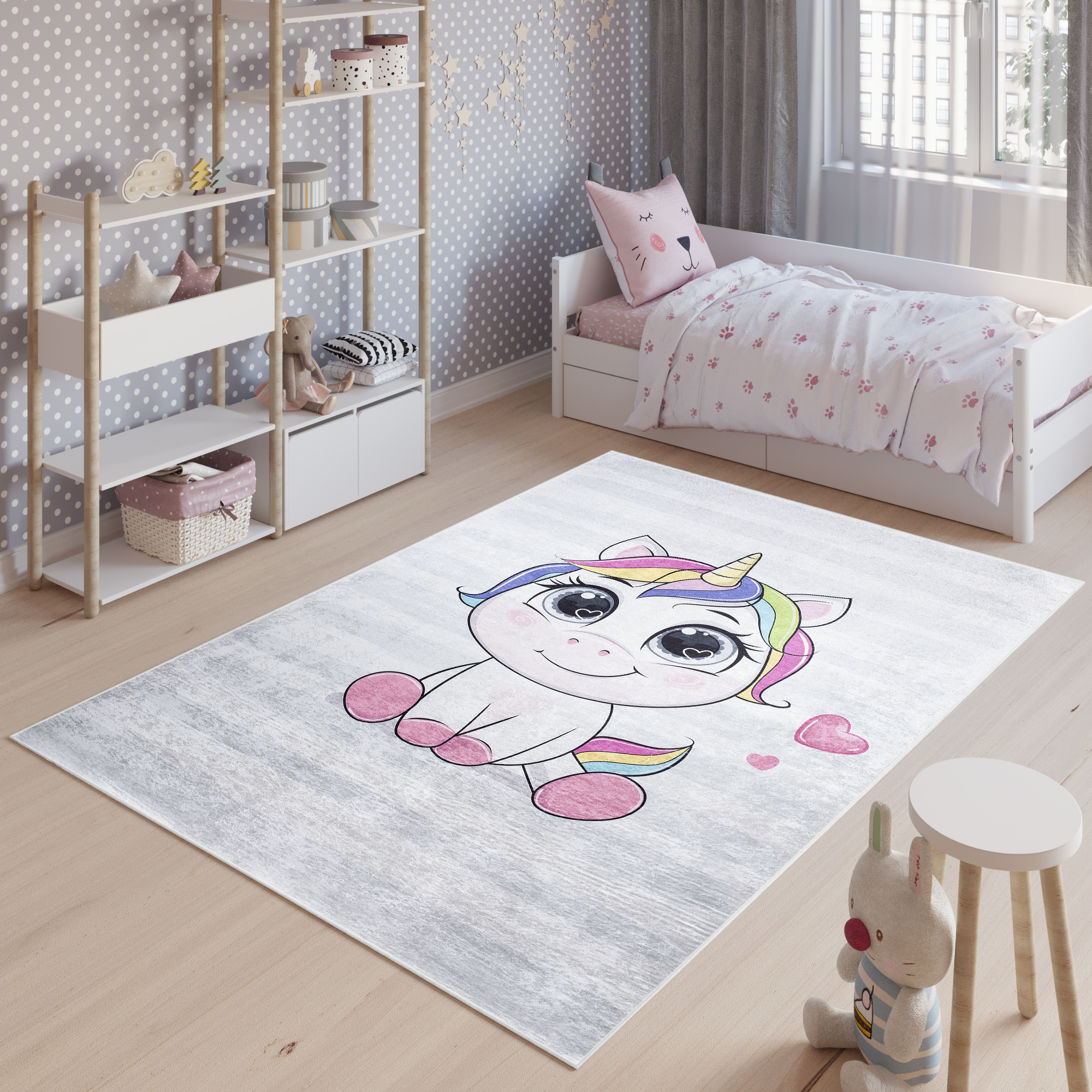 Covor pentru copii Emma Gri Unicorn Antiderapant