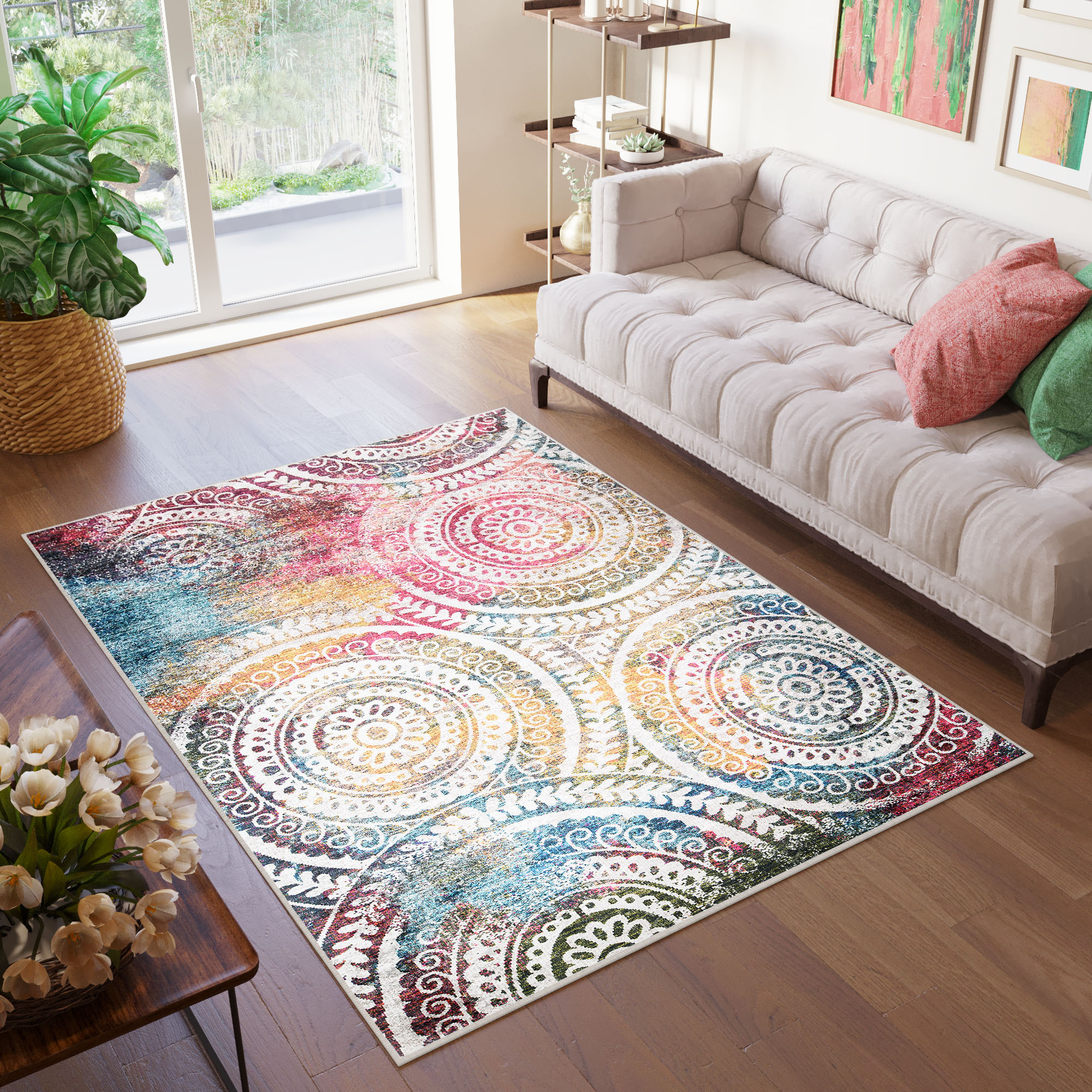 Covor Toscana Vintage Multicolor cu Rozete Rotunde