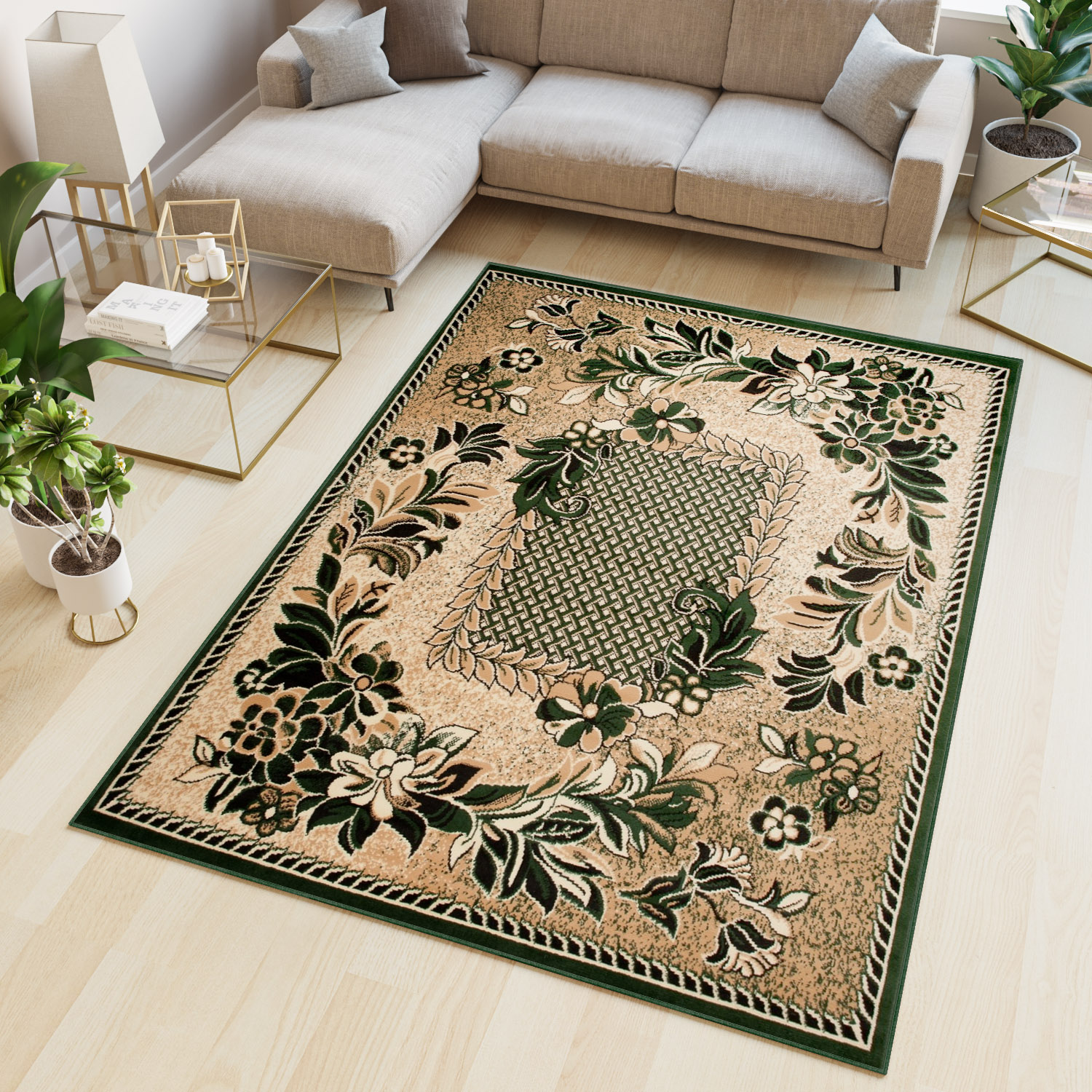 Covor Atlas Bej Verde Modern Floral