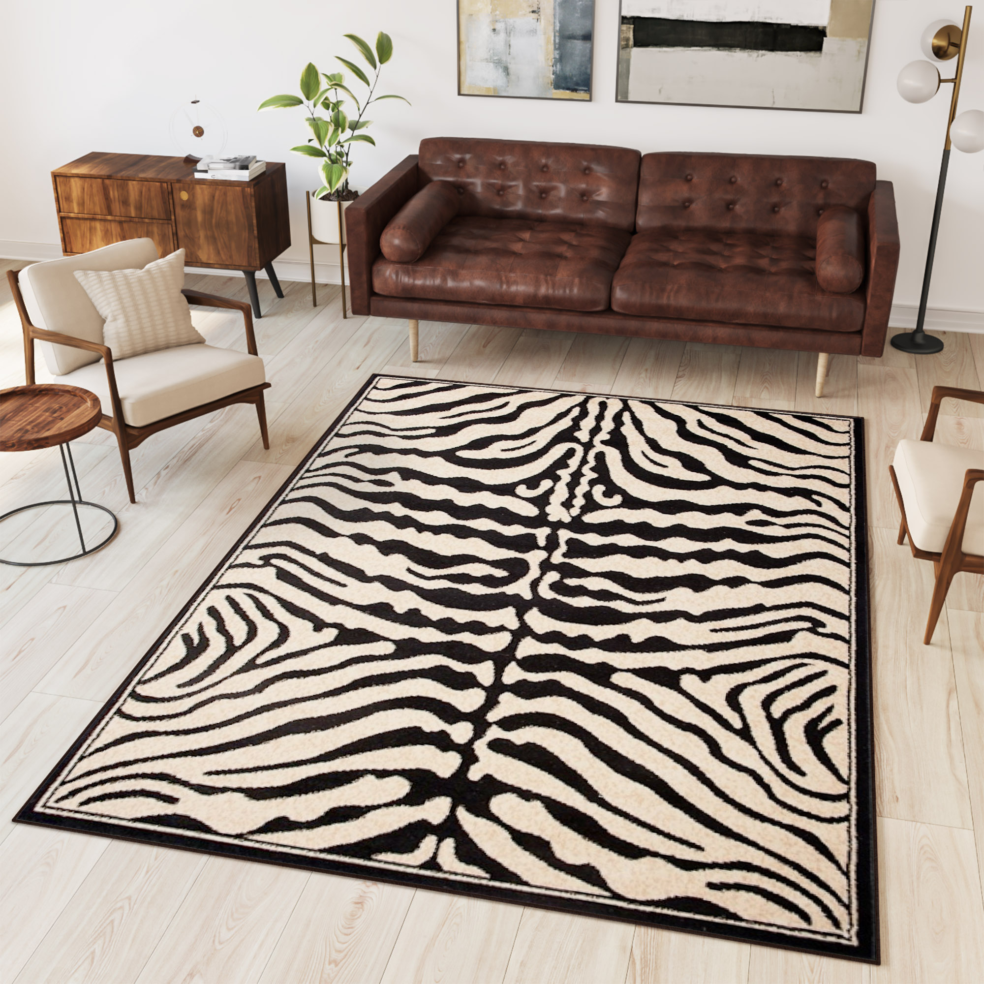 Covor Atlas Negru Crem Imprimat Animalier Zebră
