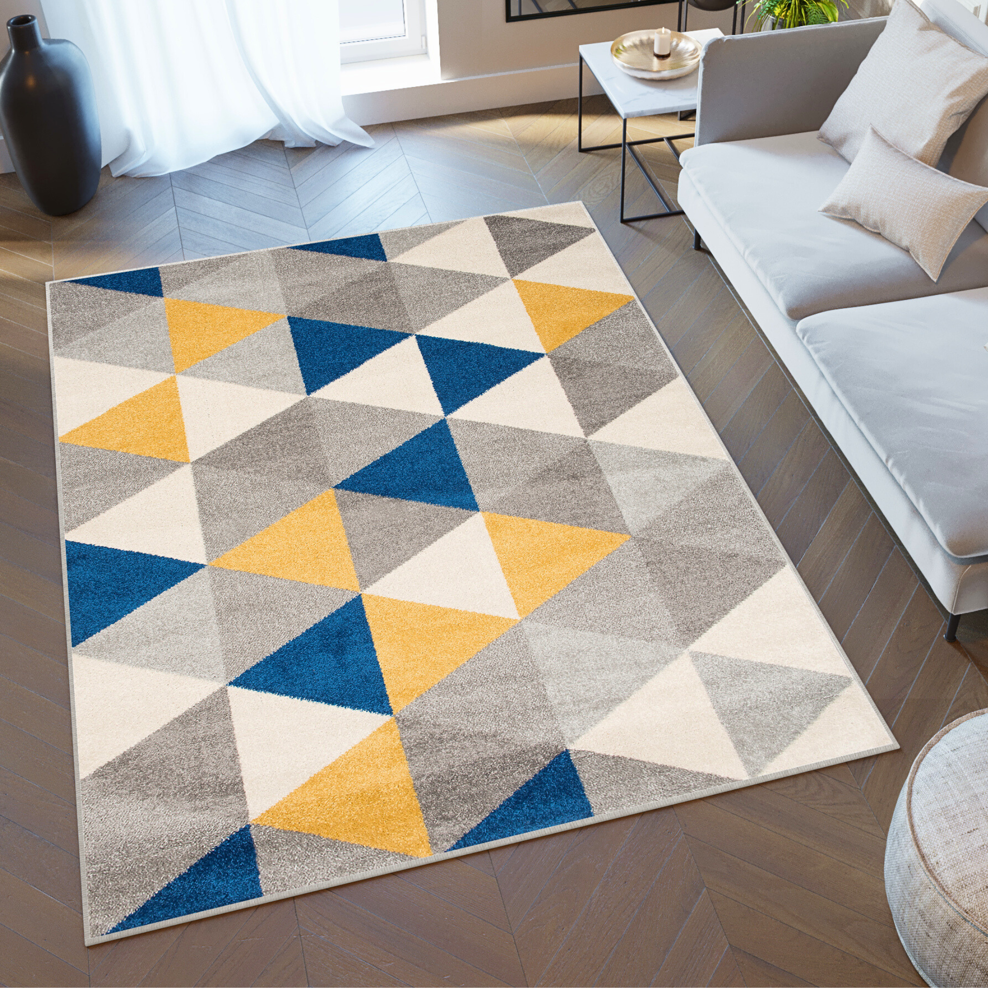 Covor Lazur Gri Multicolor Geometric Triunghiuri