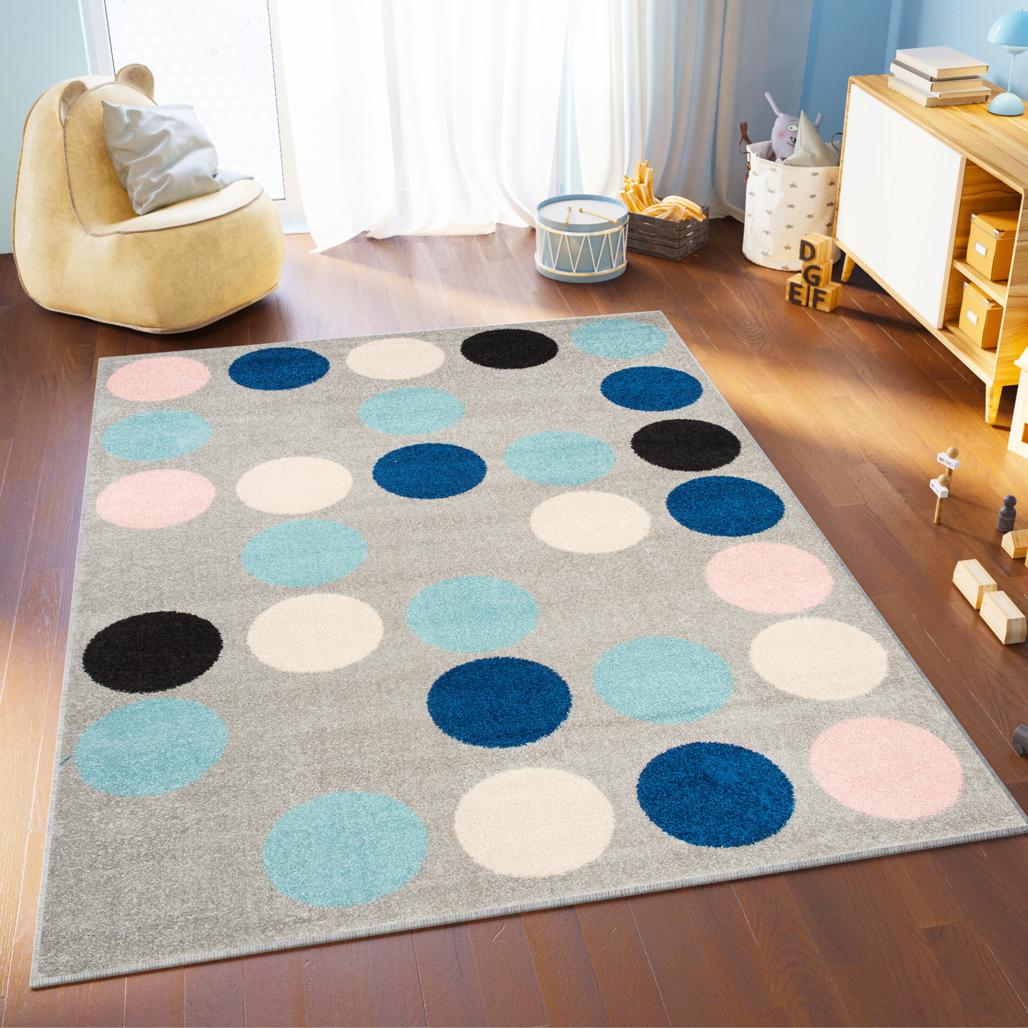Covor Lazur Gri Albastru Geometric Cercuri