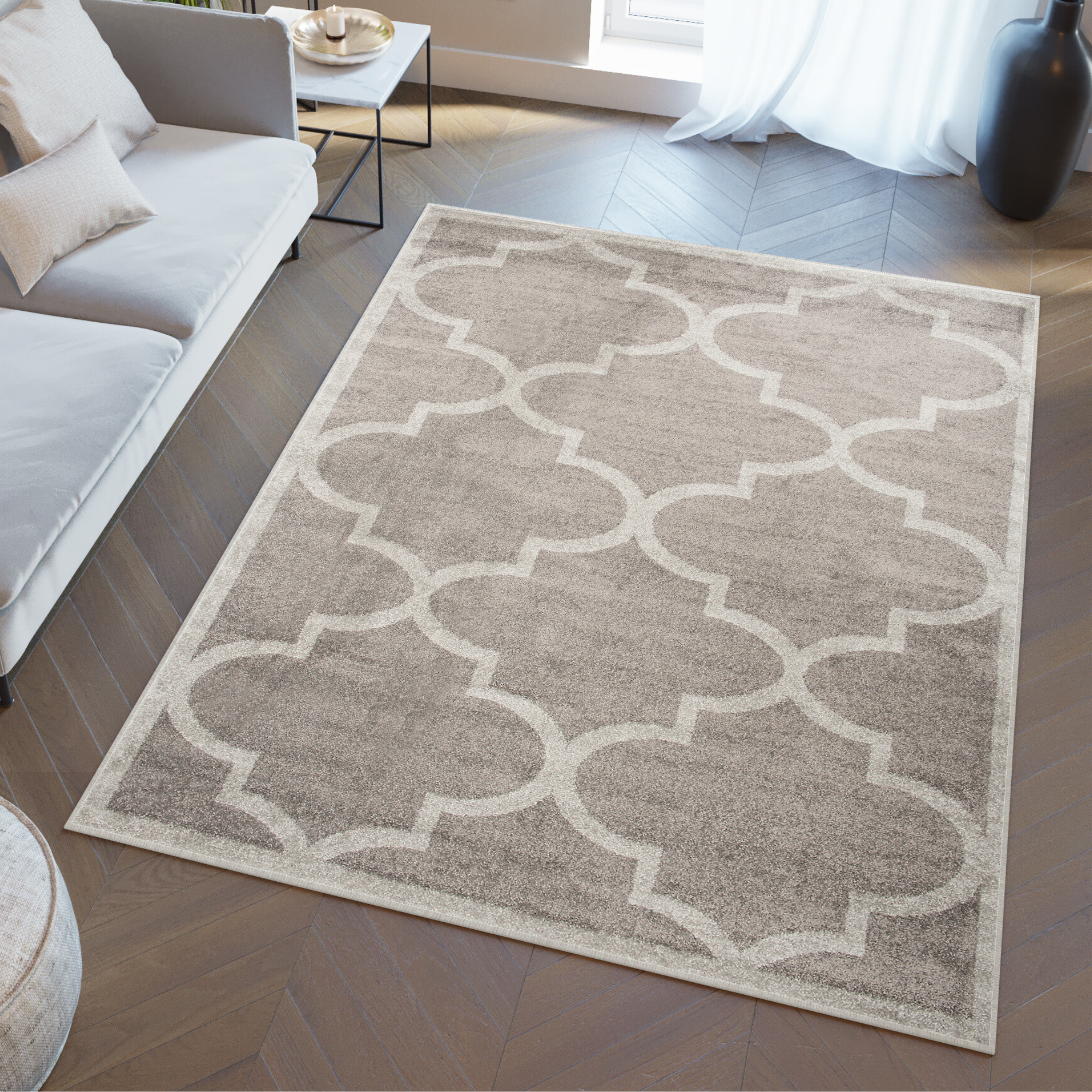 Covor Lazur Gri Geometric Trellis Ramă