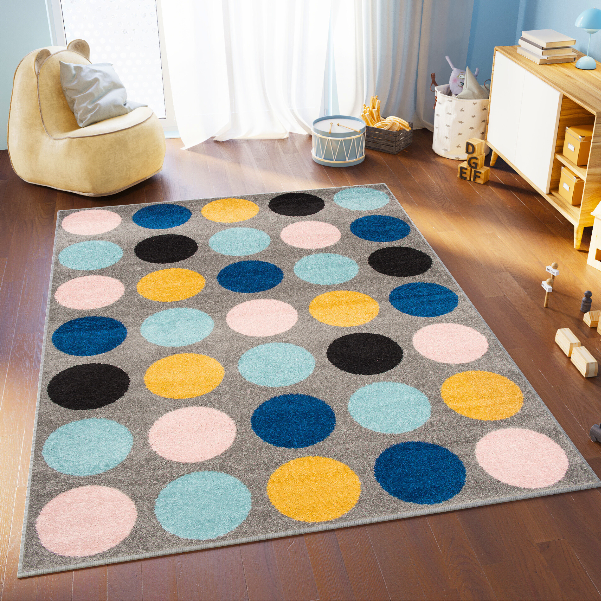 Covor Lazur Gri Multicolor Geometric Cercuri