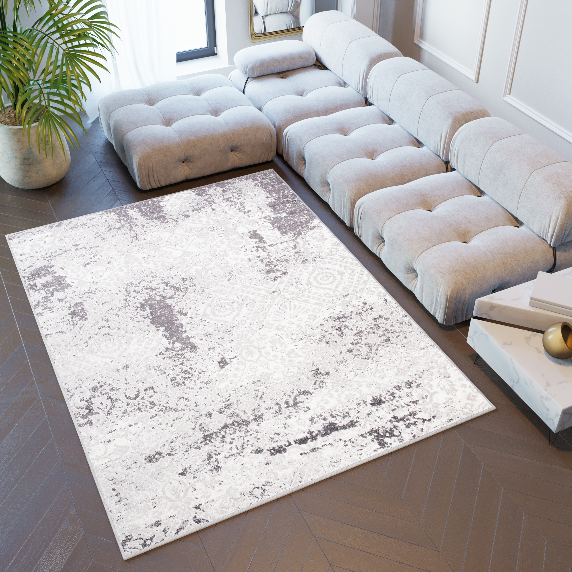 Covor Sky Gri Crem Vintage Ornamente
