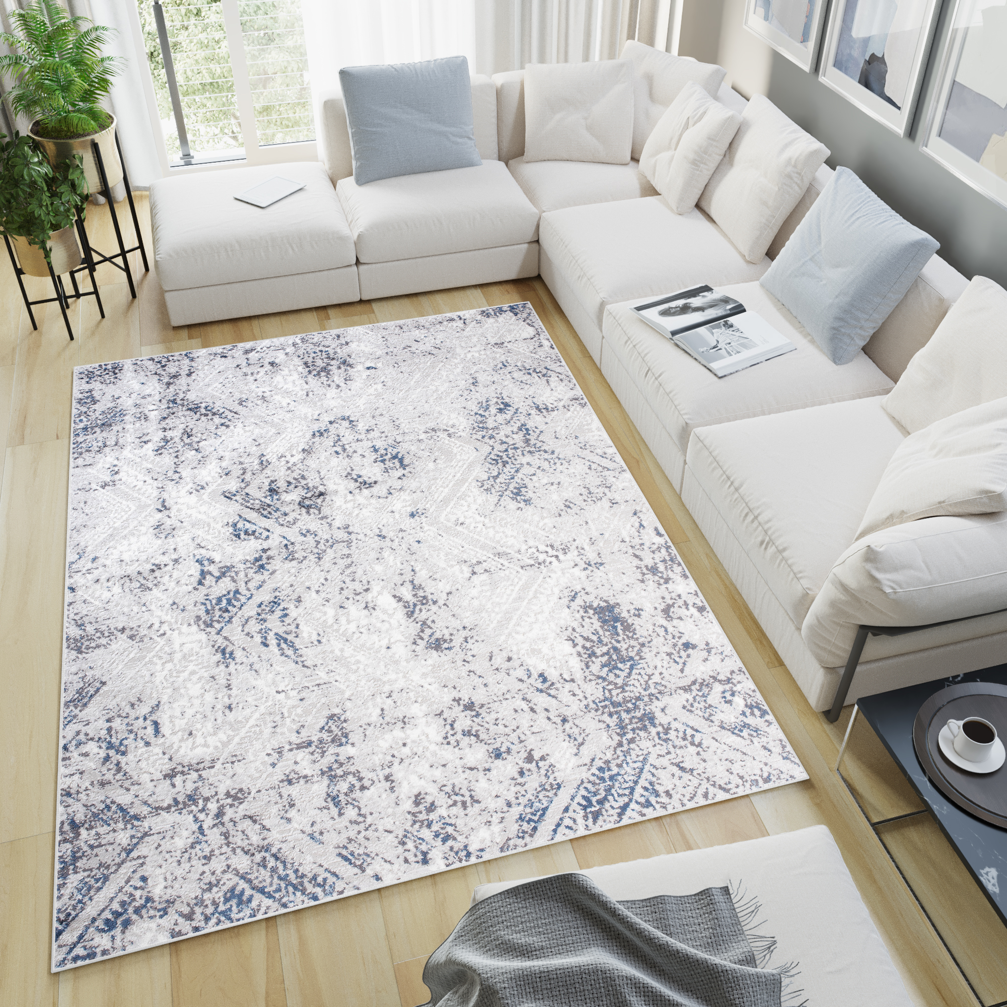 Covor Sky Albastru Crem Vintage Diamante