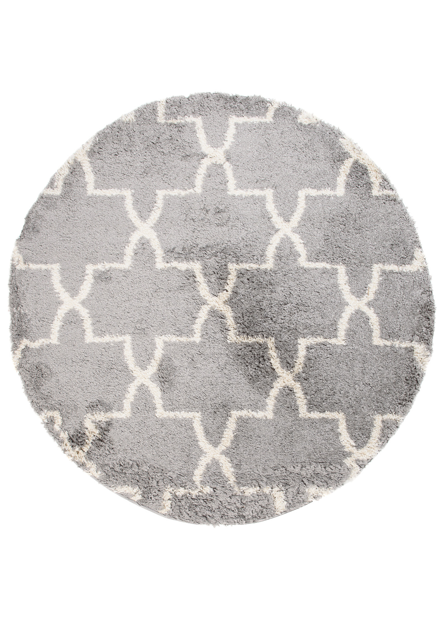 Covor Boho Rotund Gri Trifoi Marocan