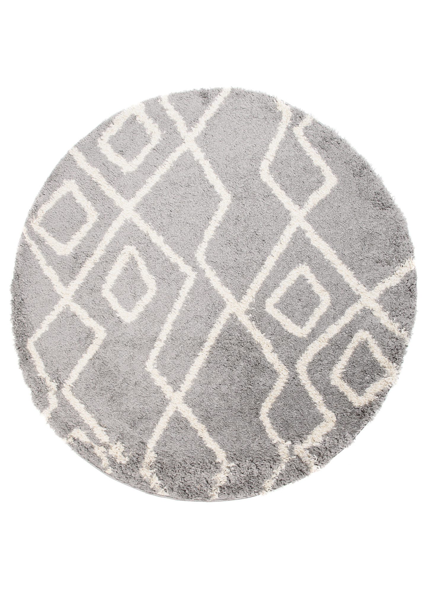 Covor Boho Rotund Gri Zigzag Shaggy