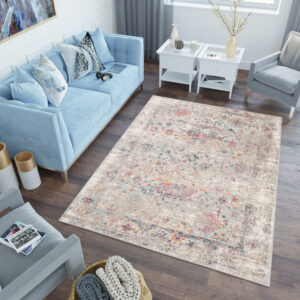Covor Lazur Gri Vintage Floral Ramă
