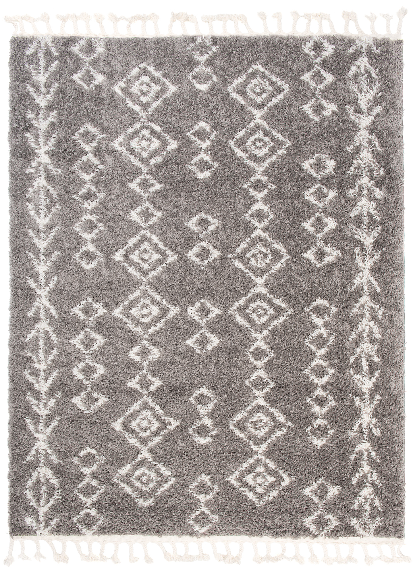 Covor Boho cu Ciucuri Gri Geometric Shaggy
