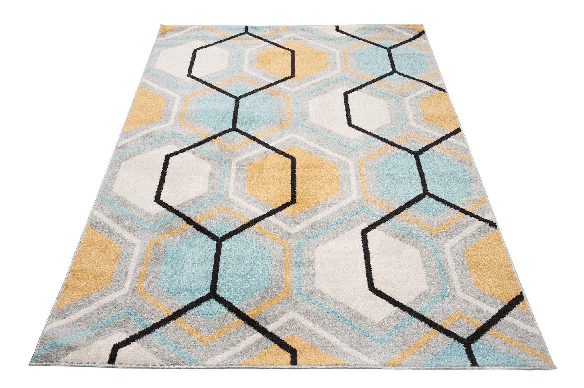 Covor Lazur Gri Galben Albastru Geometric Cub
