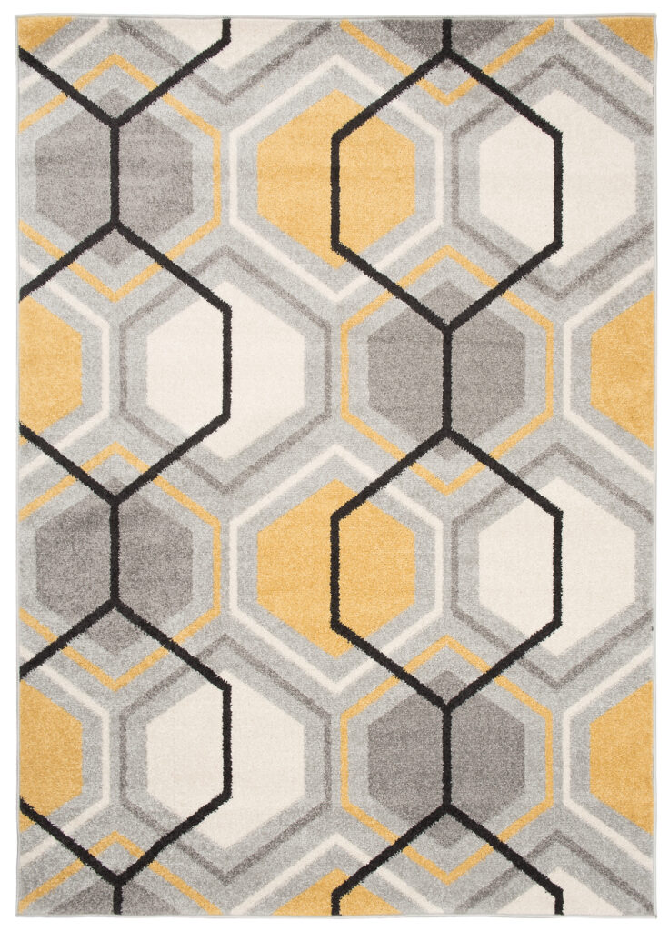 Covor Lazur Gri Galben Crem Geometric Cub