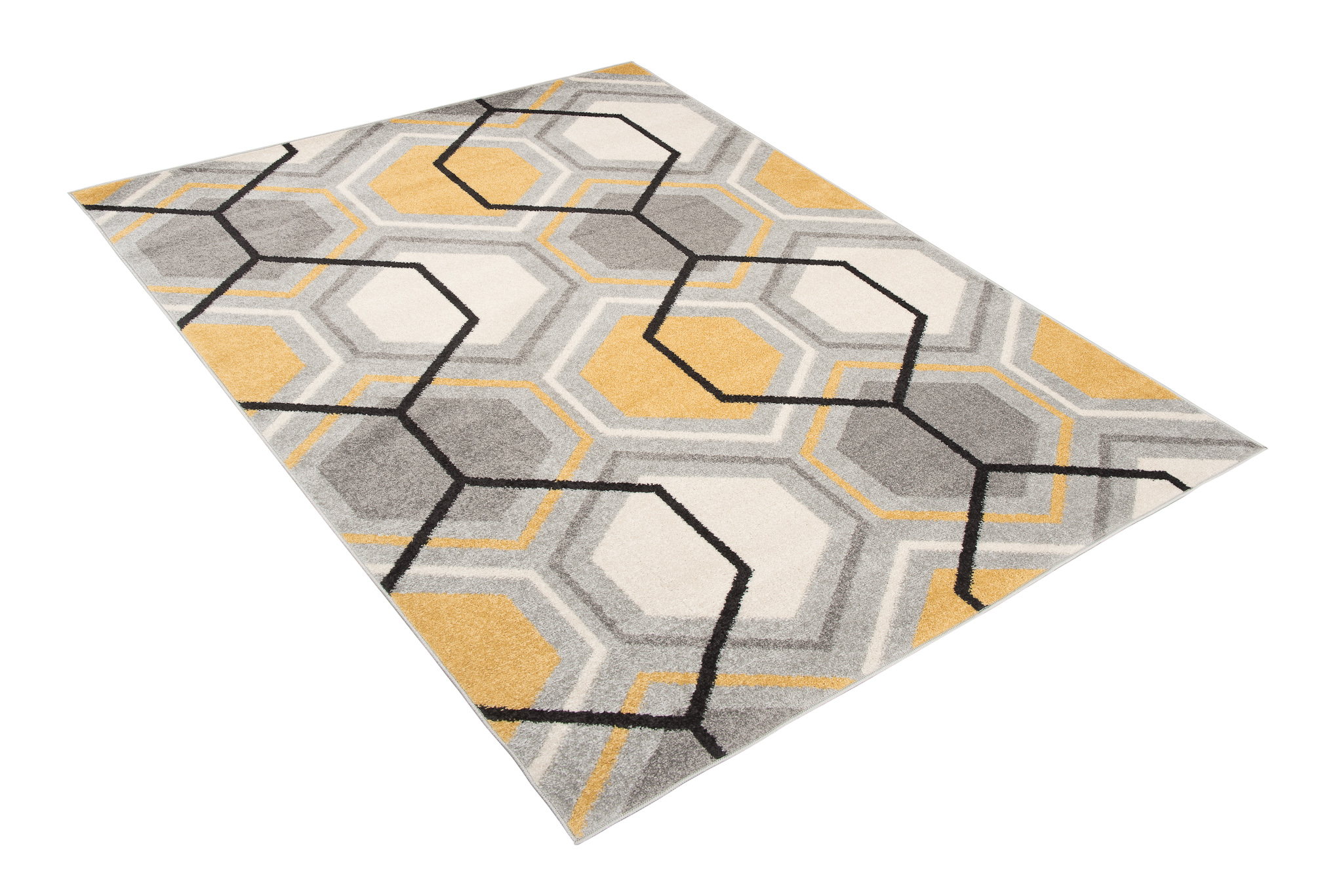 Covor Lazur Gri Galben Crem Geometric Cub