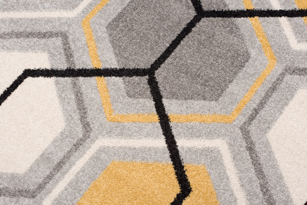 Covor Lazur Gri Galben Crem Geometric Cub