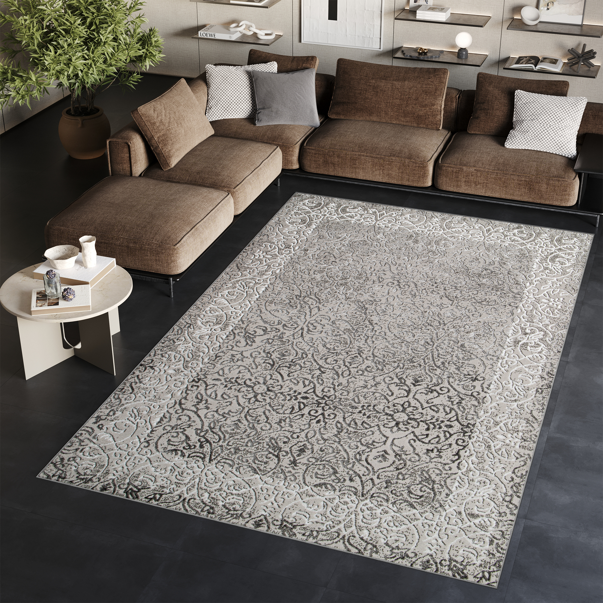 Covor Ares Gri Deschis Ornamente Vintage