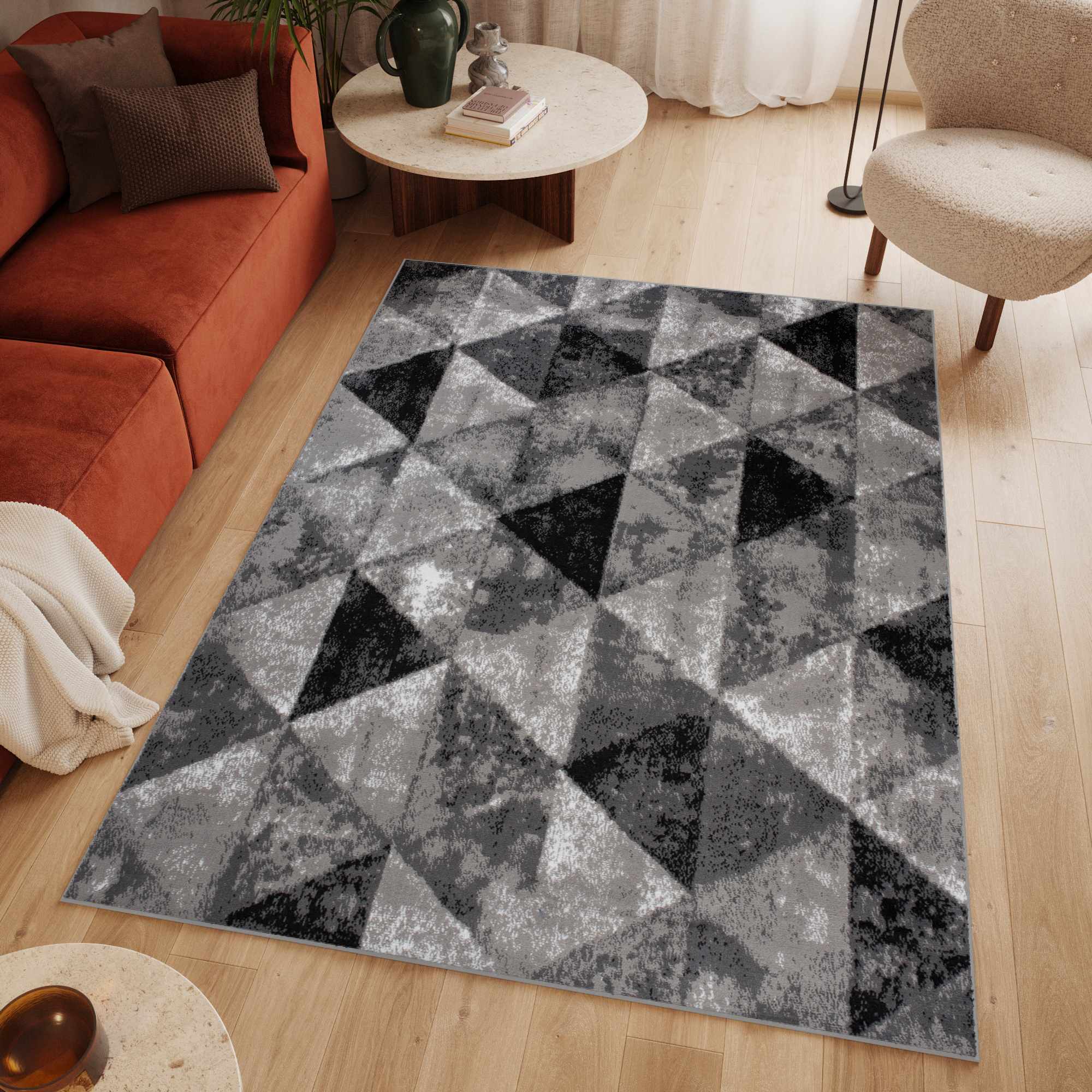 Covor Luxury Gri Geometric Triunghiuri