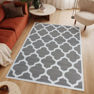 Covor Luxury Gri Alb Geometric Trellis Ramă