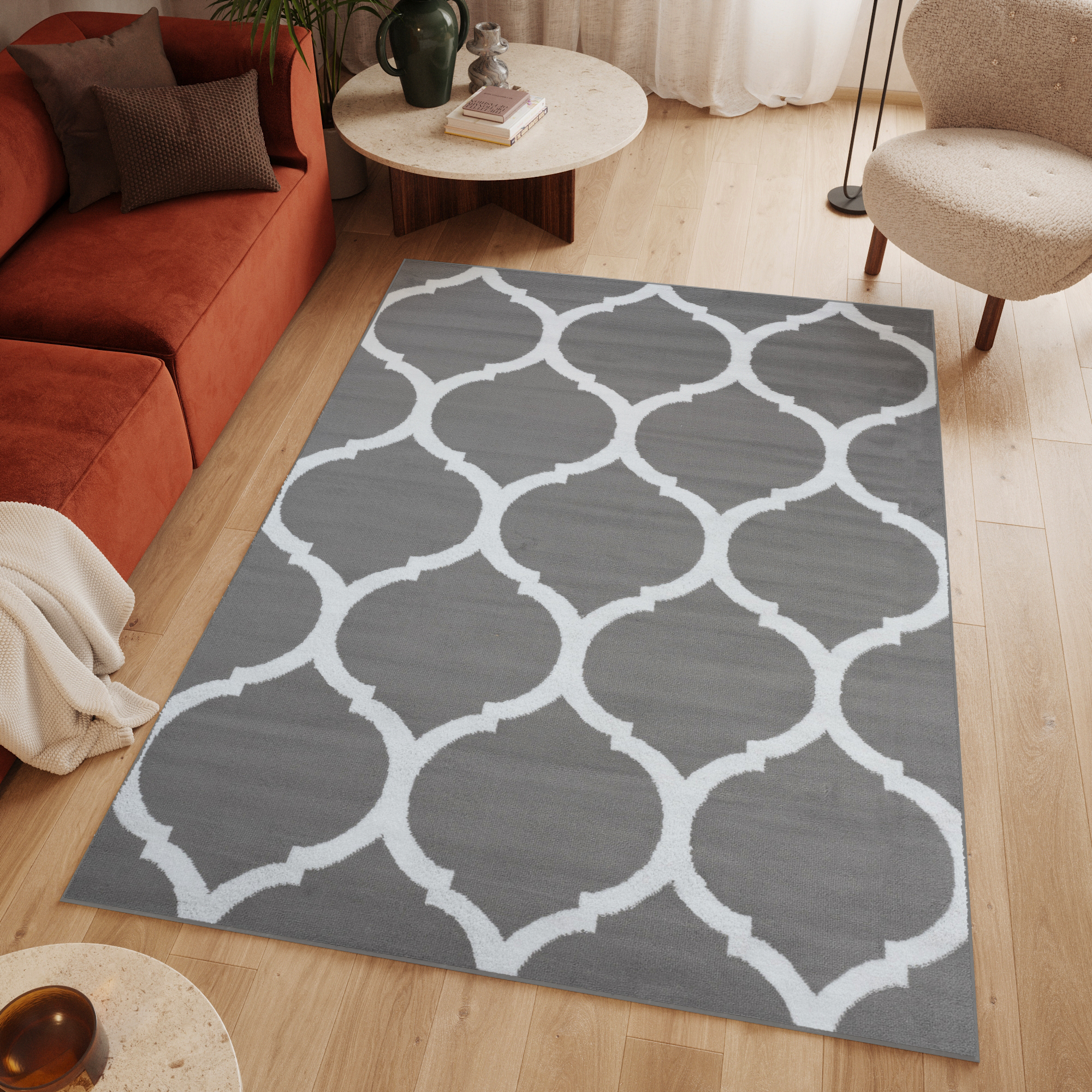 Covor Luxury Gri Alb Marocan Trellis