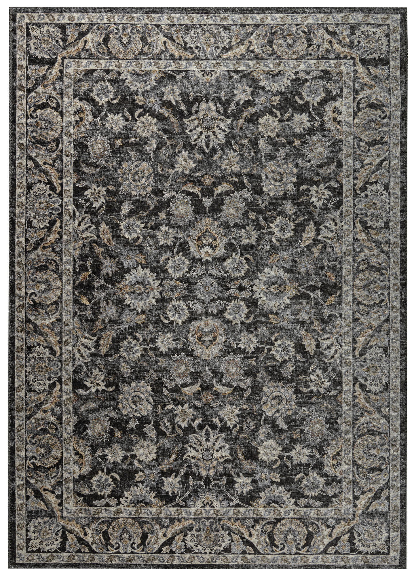Covor Ritz Negru Gri Ornamente Florale