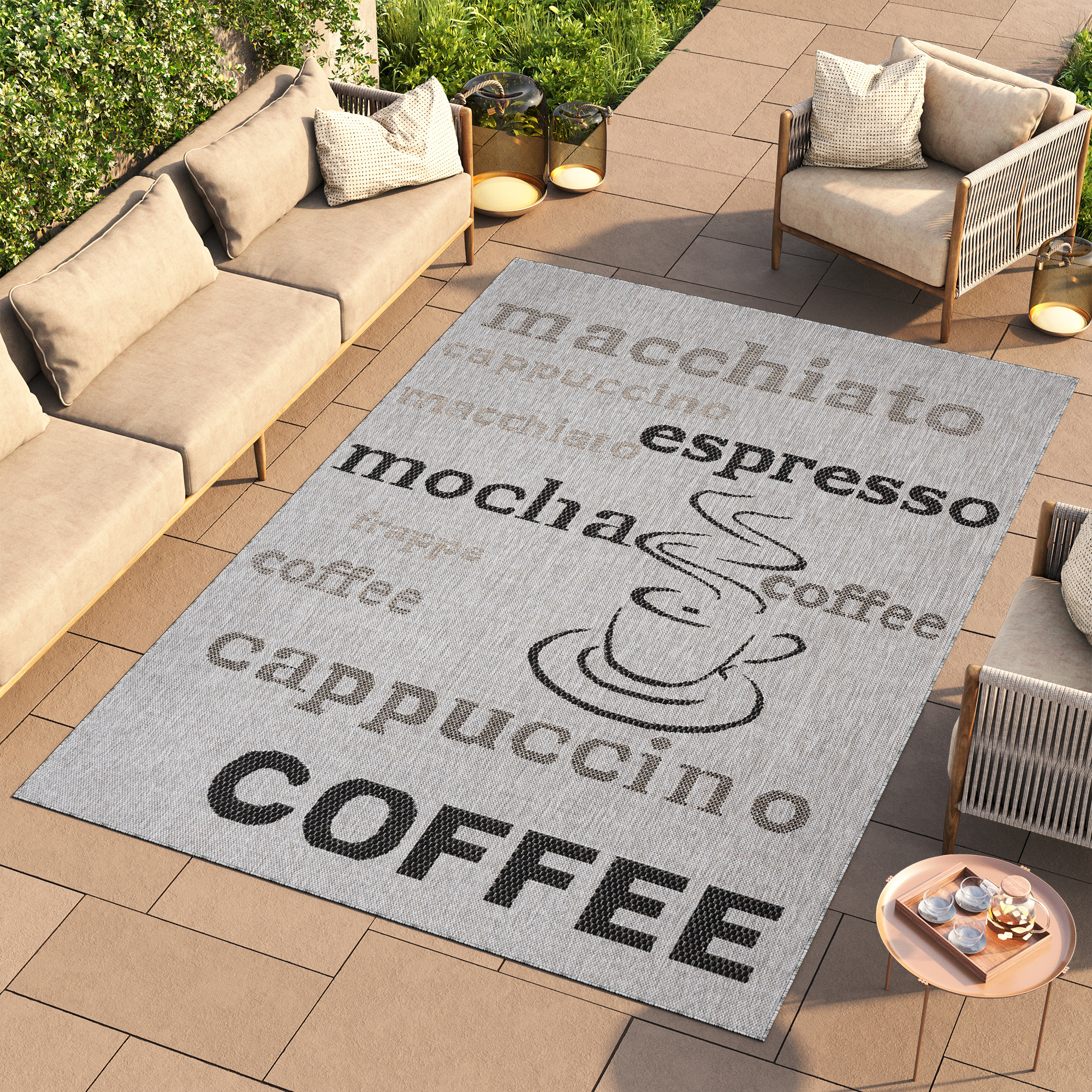 Covor Melissa Gri Negru Cafea Interior Exterior