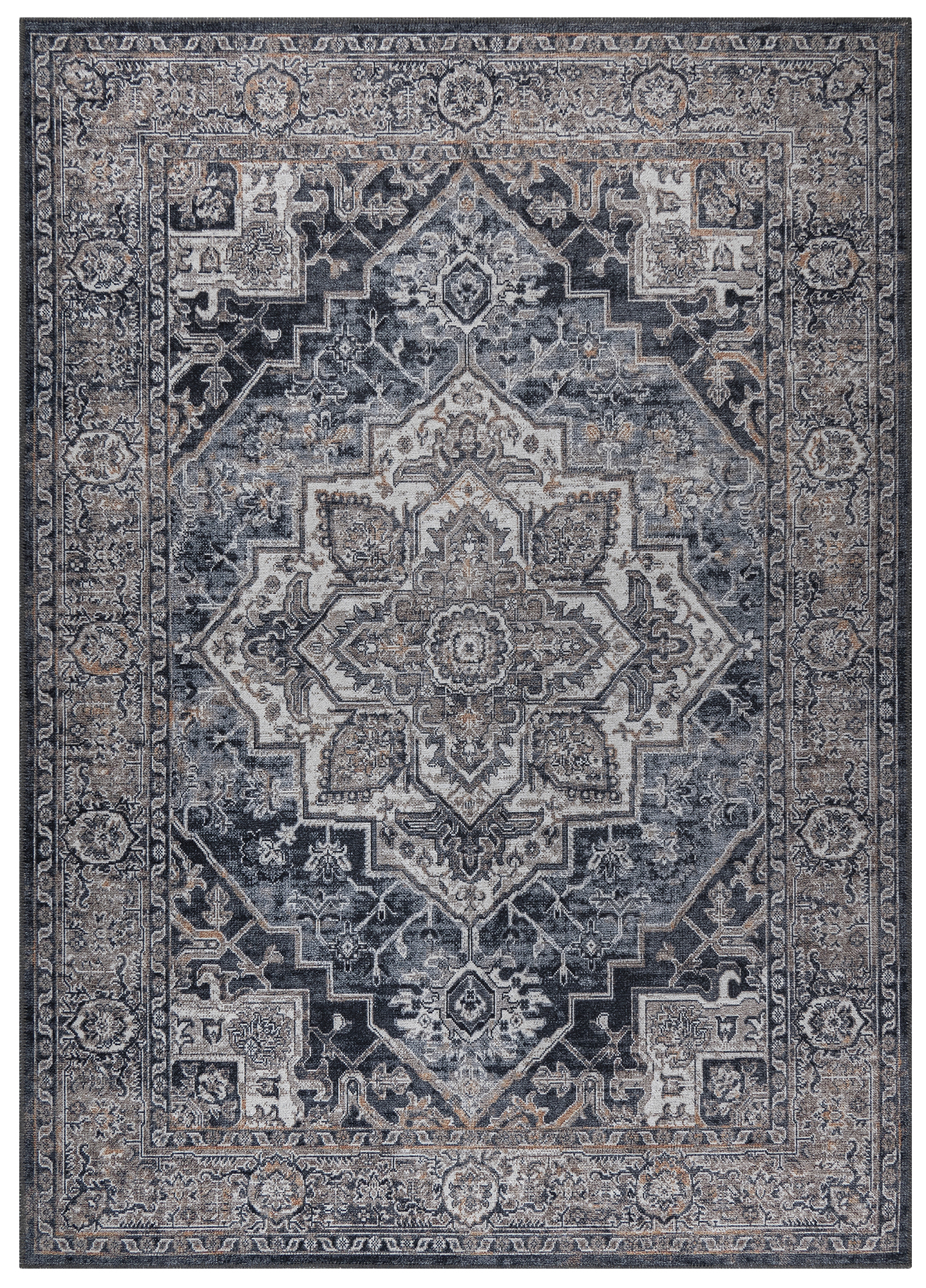 Covor Ritz Bleumarin Gri Vintage Rozetă