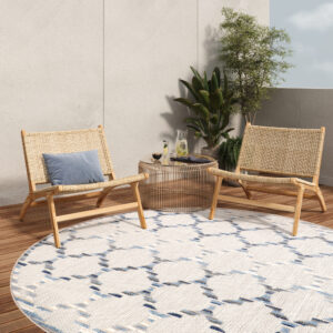 Covor de Exterior Patio Rotund Gri Albastru Trellis