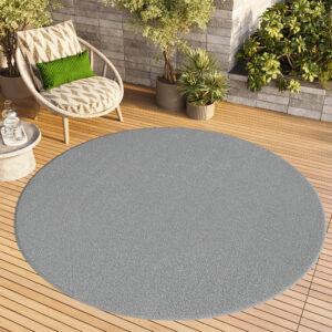 Covor Mono Rotund Interior Exterior Gri Deschis