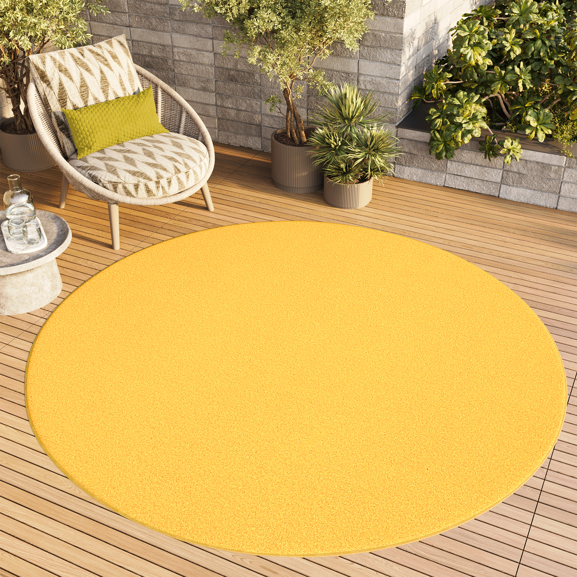 Covor Mono Rotund Interior Exterior Galben