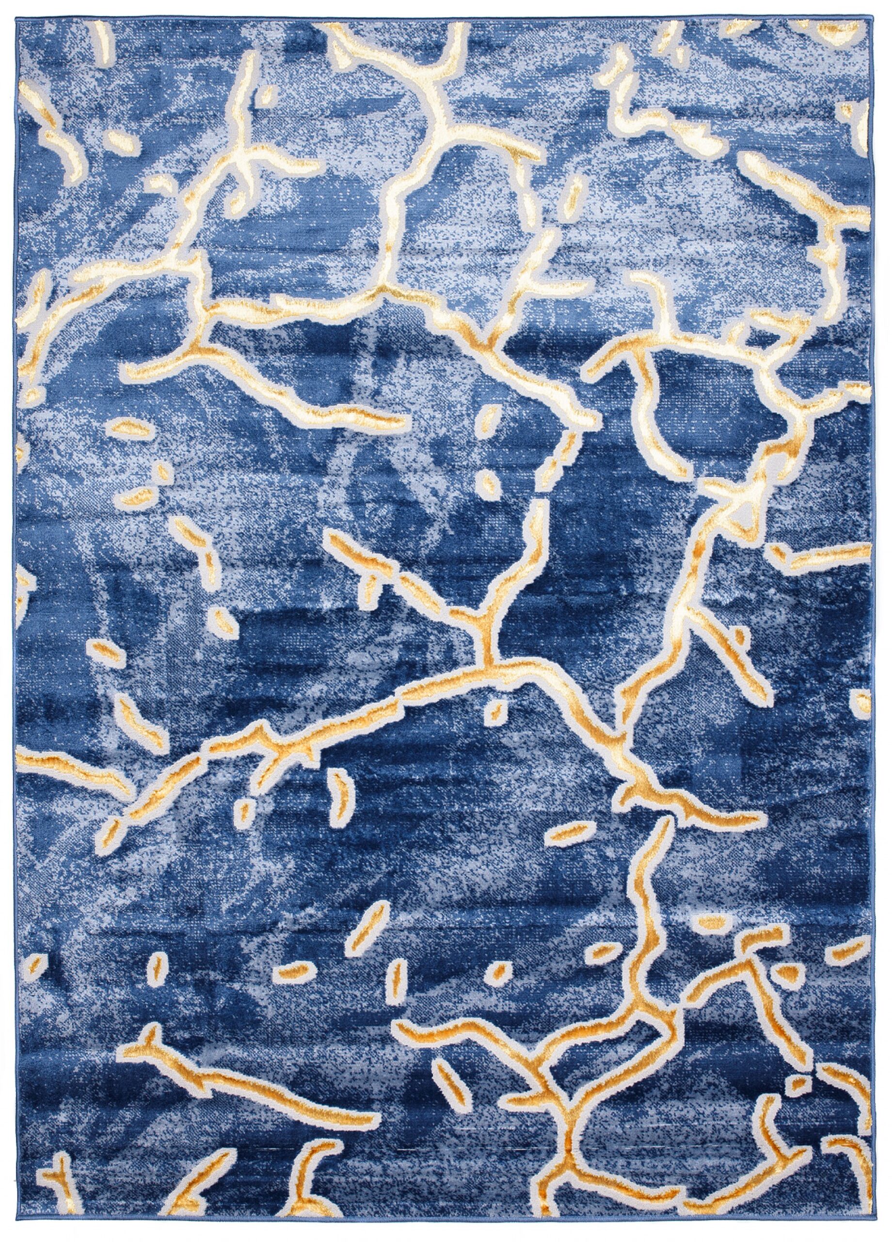 Covor Shine Bleumarin Auriu Abstract Efect 3D