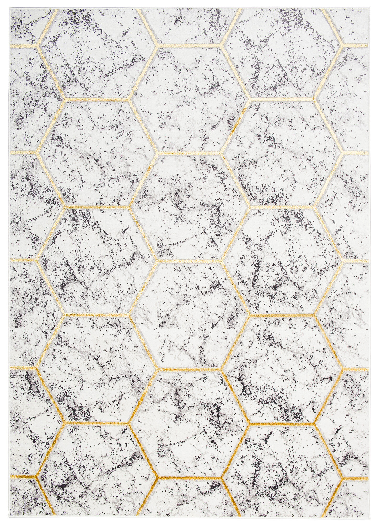 Covor Shine Gri Auriu Geometric Hexagon Efect 3D