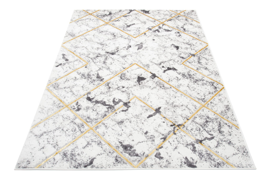 Covor Shine Gri Auriu Geometric Linii Efect 3D
