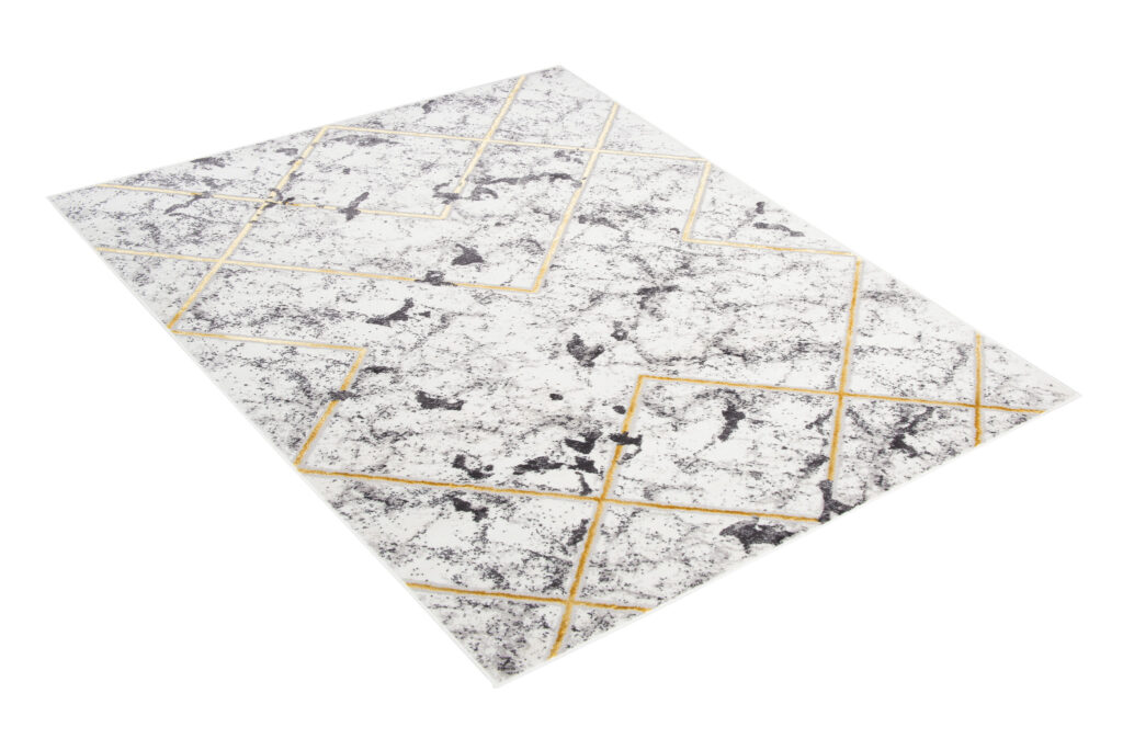Covor Shine Gri Auriu Geometric Linii Efect 3D