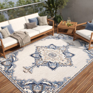 Covor de Exterior Patio Gri Albastru Vintage