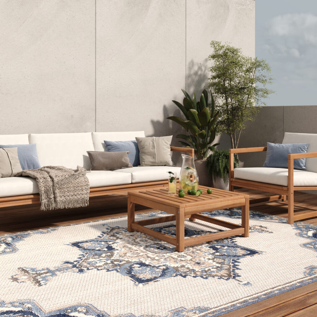 Covor de Exterior Patio Gri Albastru Vintage