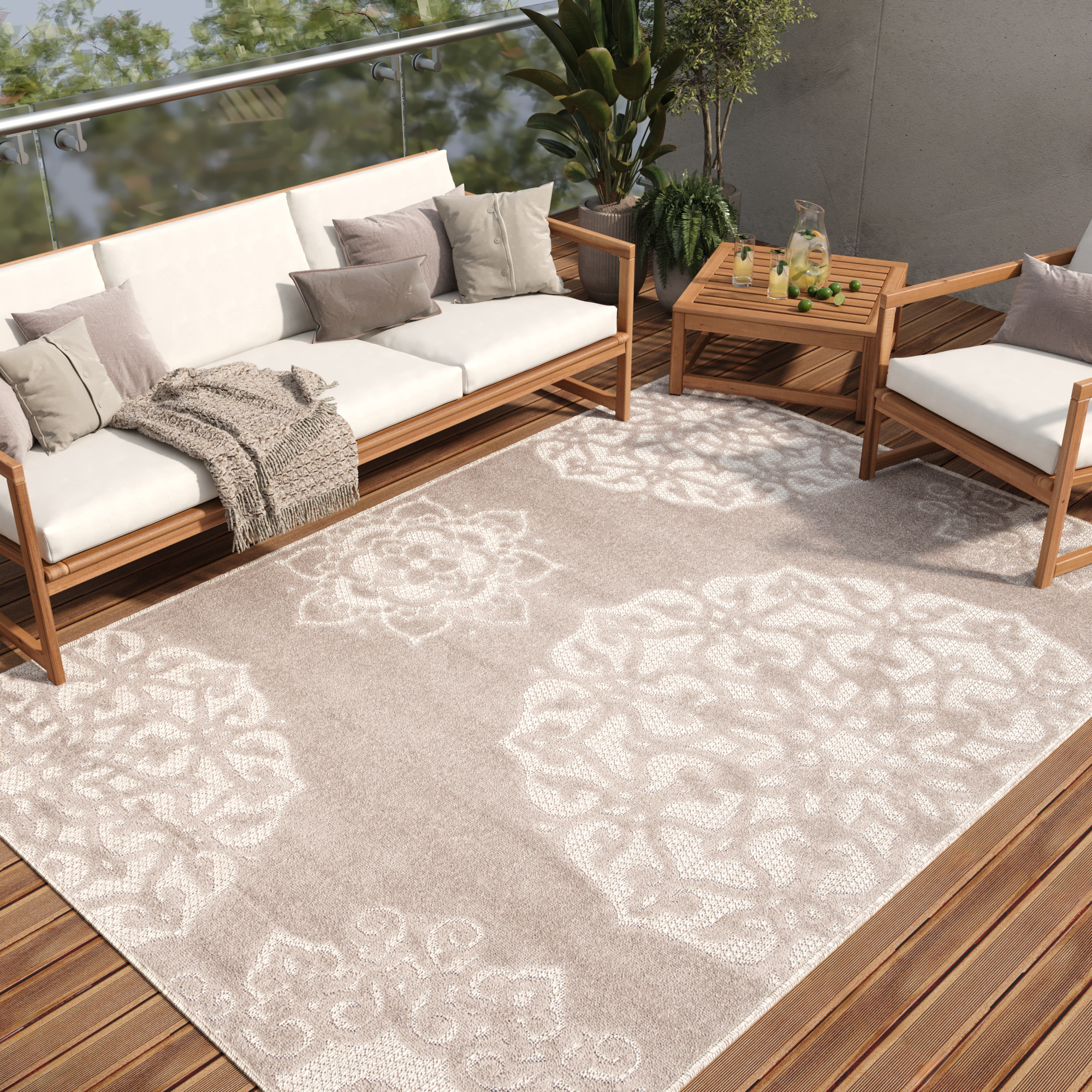 Covor de Exterior Patio Gri Ornamente