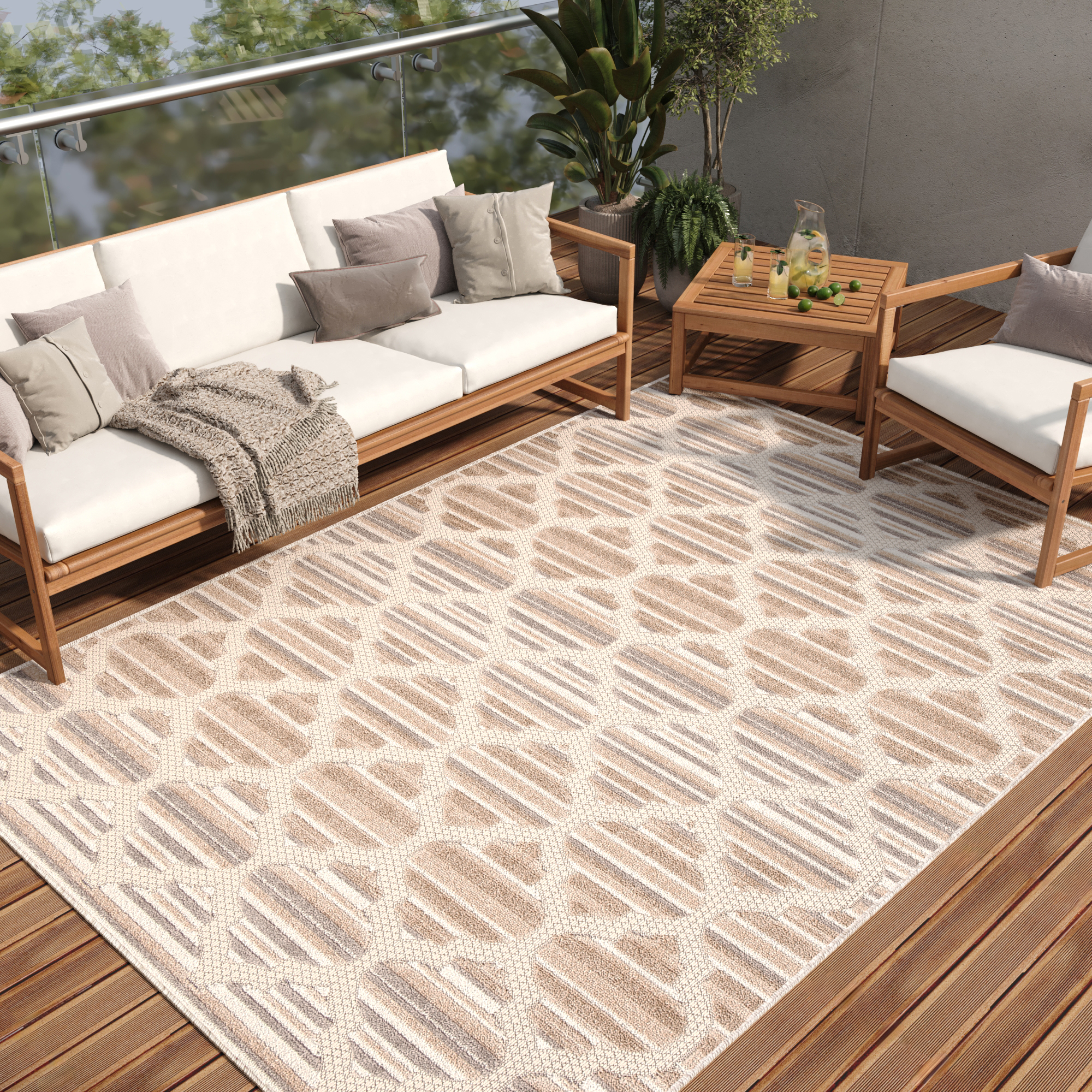 Covor de Exterior Patio Crem Gri Trellis