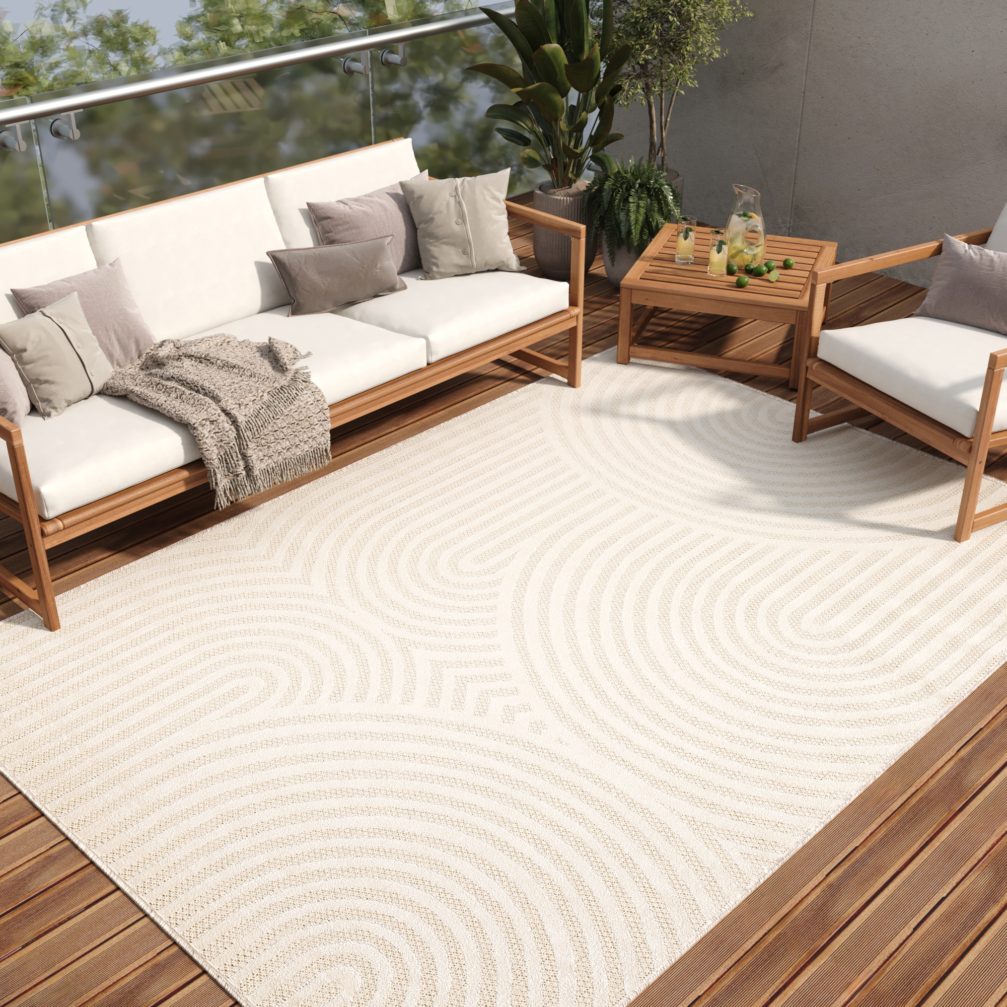 Covor de Exterior Patio Crem Modern
