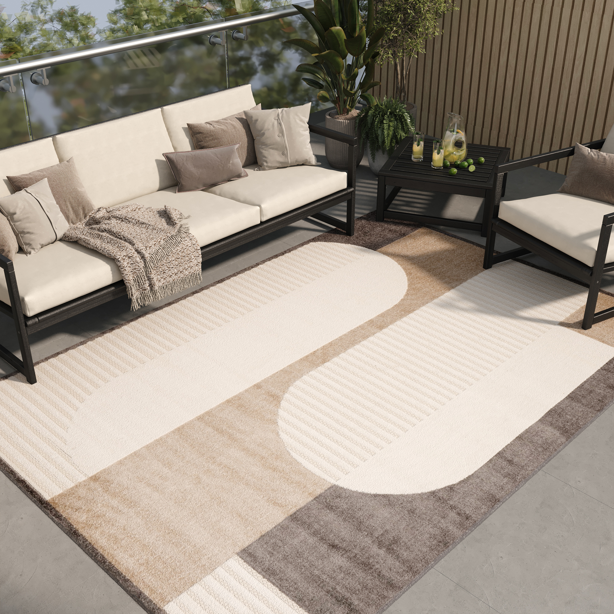 Covor de Exterior Patio Crem Maro Gri