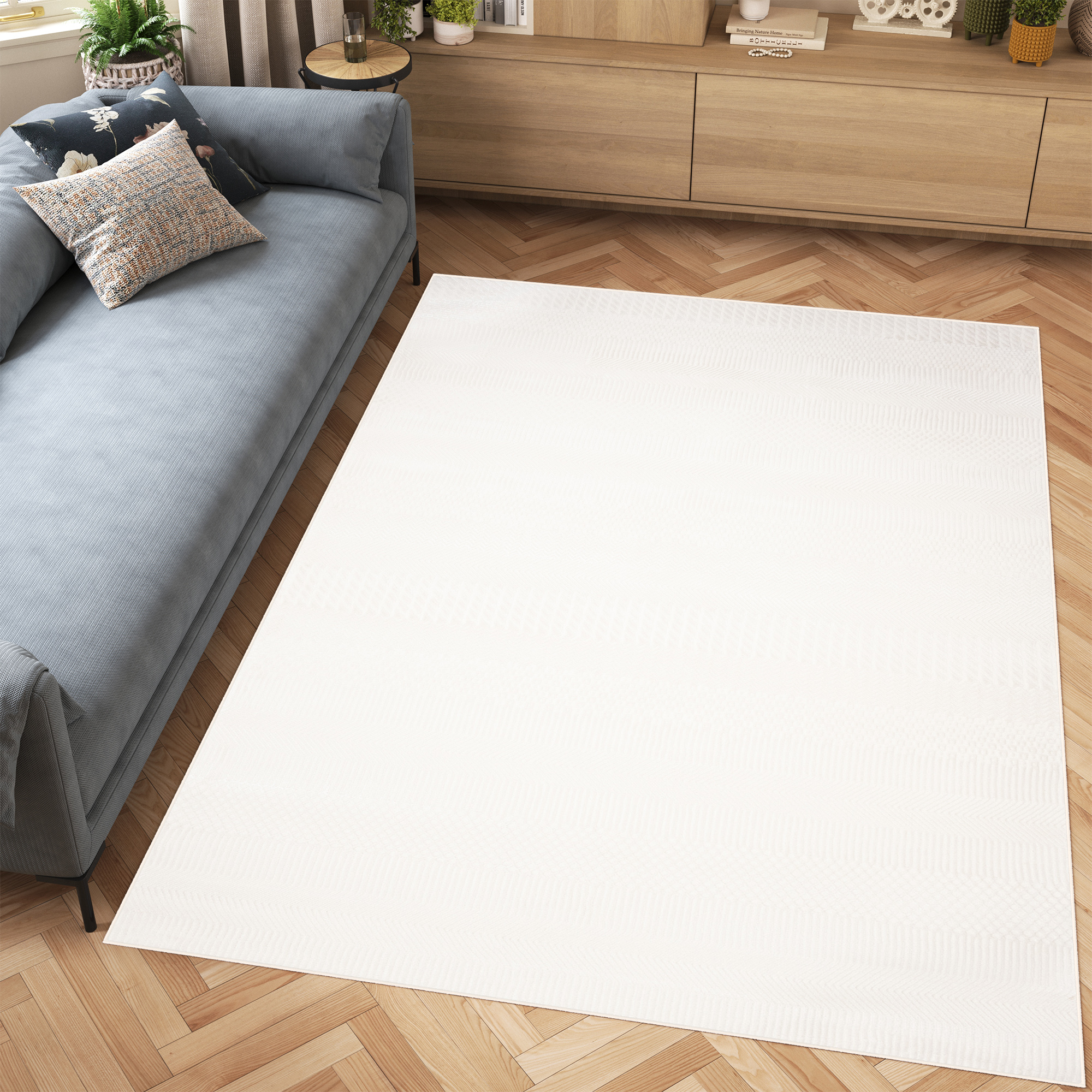 Covor Hera Crem Geometric Linii Efect 3D