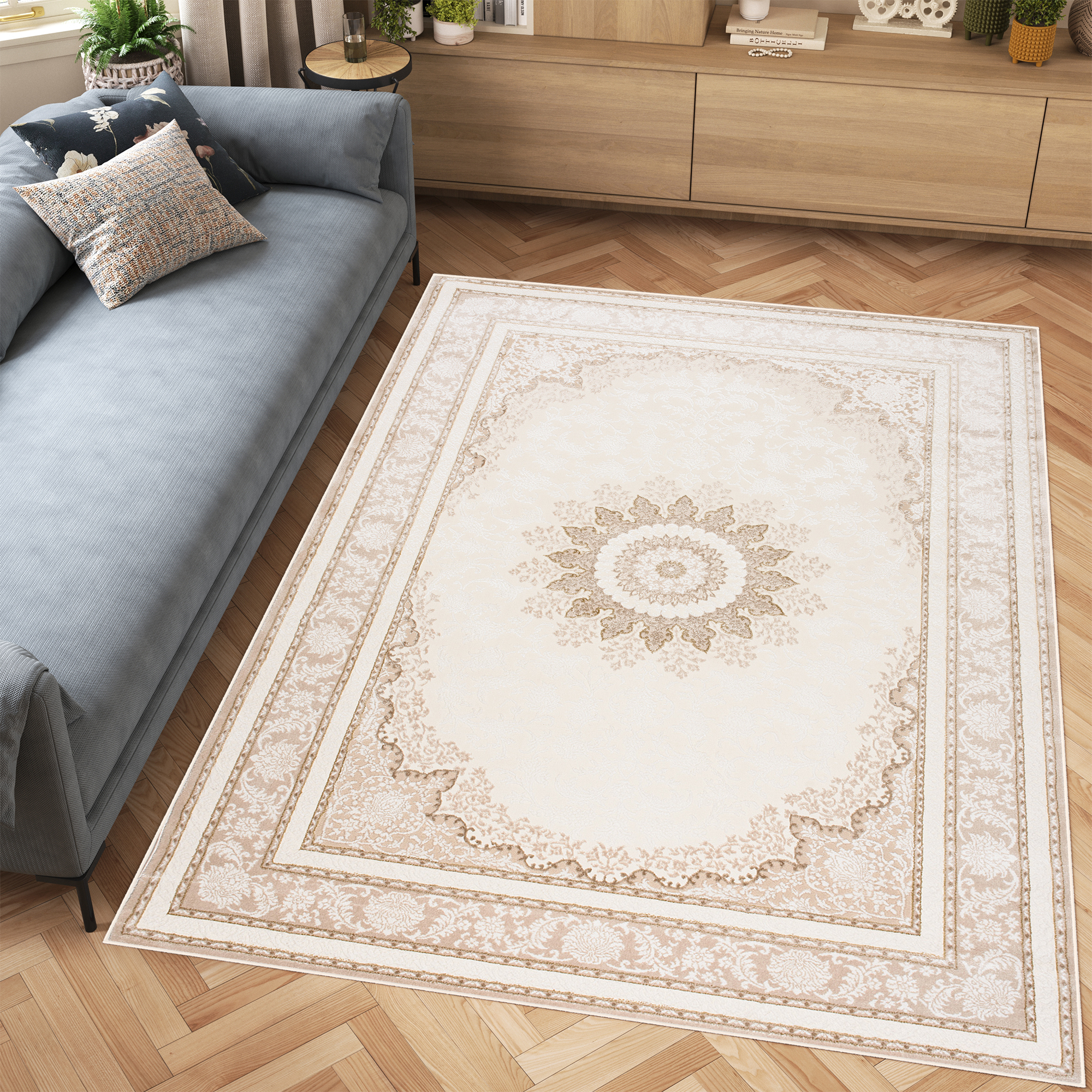 Covor Hera Crem Bej Vintage Rozetă Efect 3D