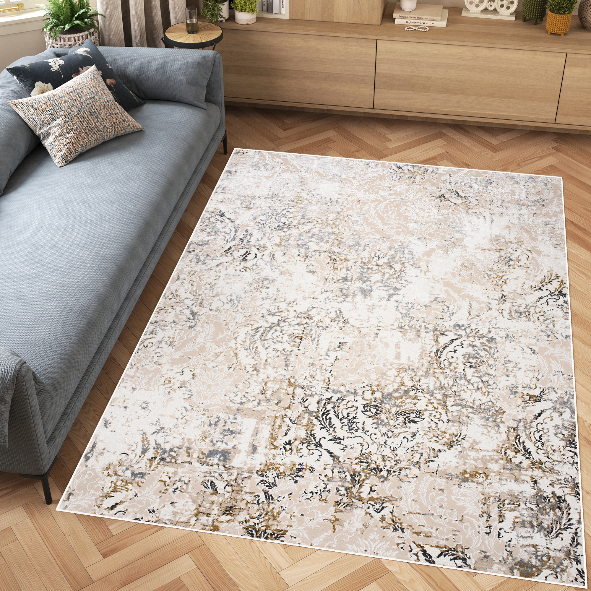 Covor Hera Crem Bej Gri Ornamente Efect 3D